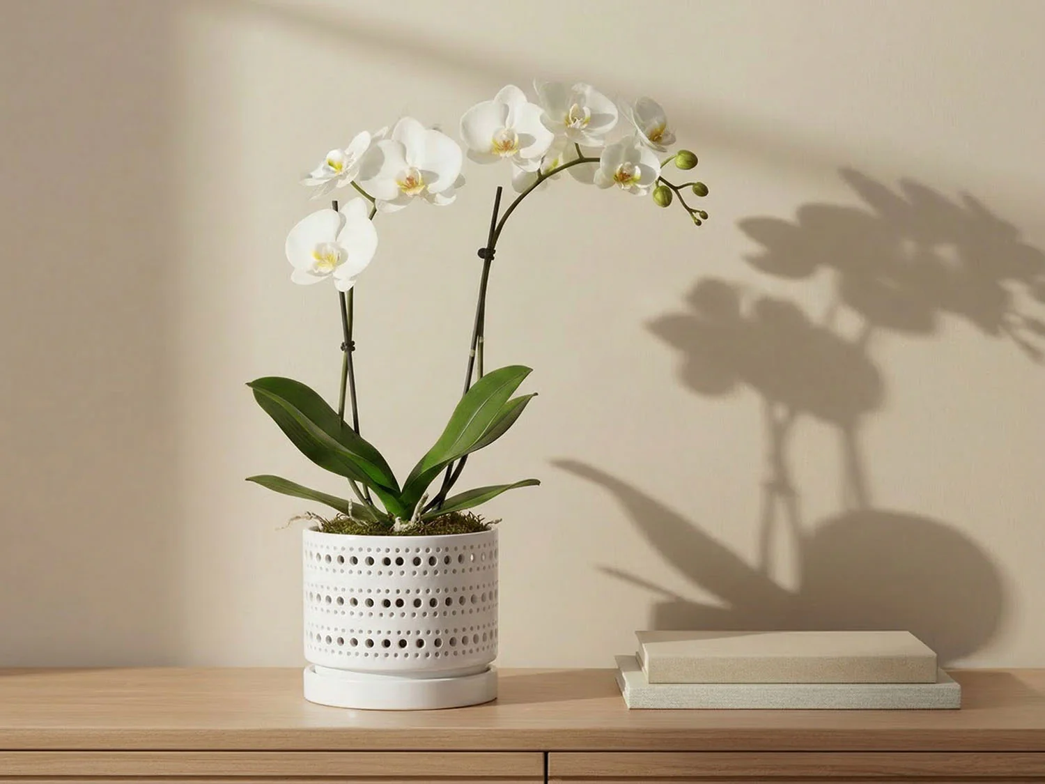 Moon Gate Orchid Planter with Attached Saucer- Pastel By Plantatorem - Image 4