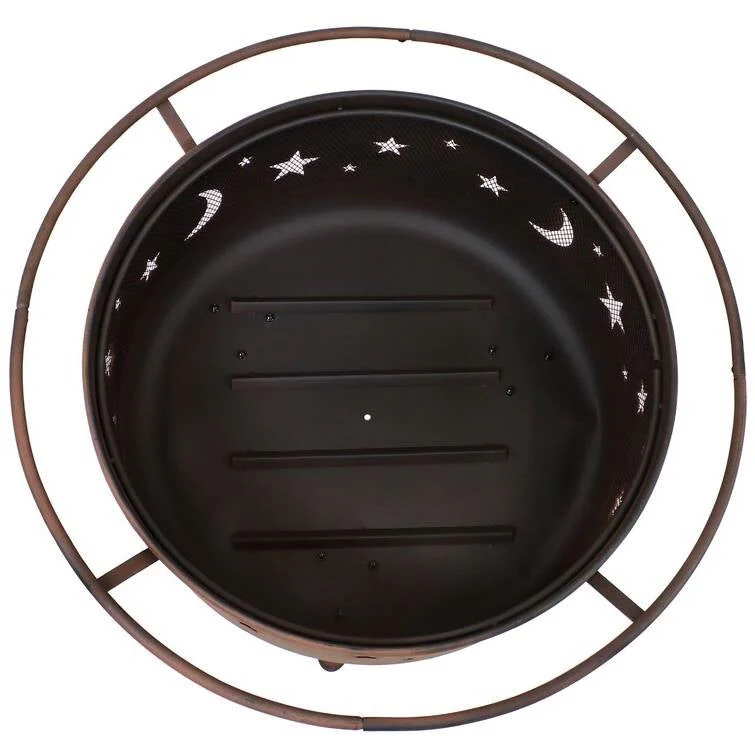 Moon Stars Sky Steel Fire Pit Bowl with Screen Cooking Grate and Poker - Image 4