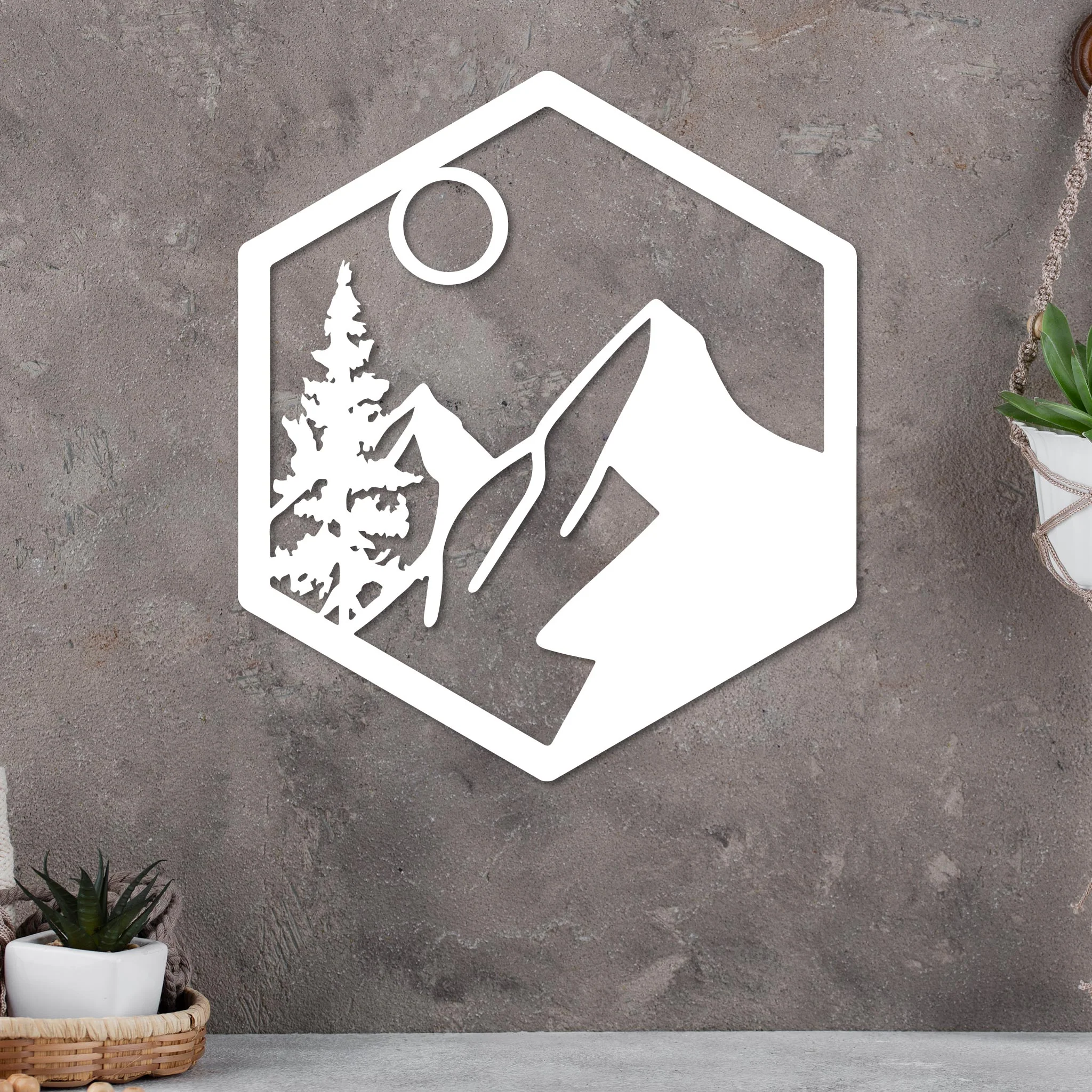 Moonlit Mountain in Hexagon Sign - Image 2