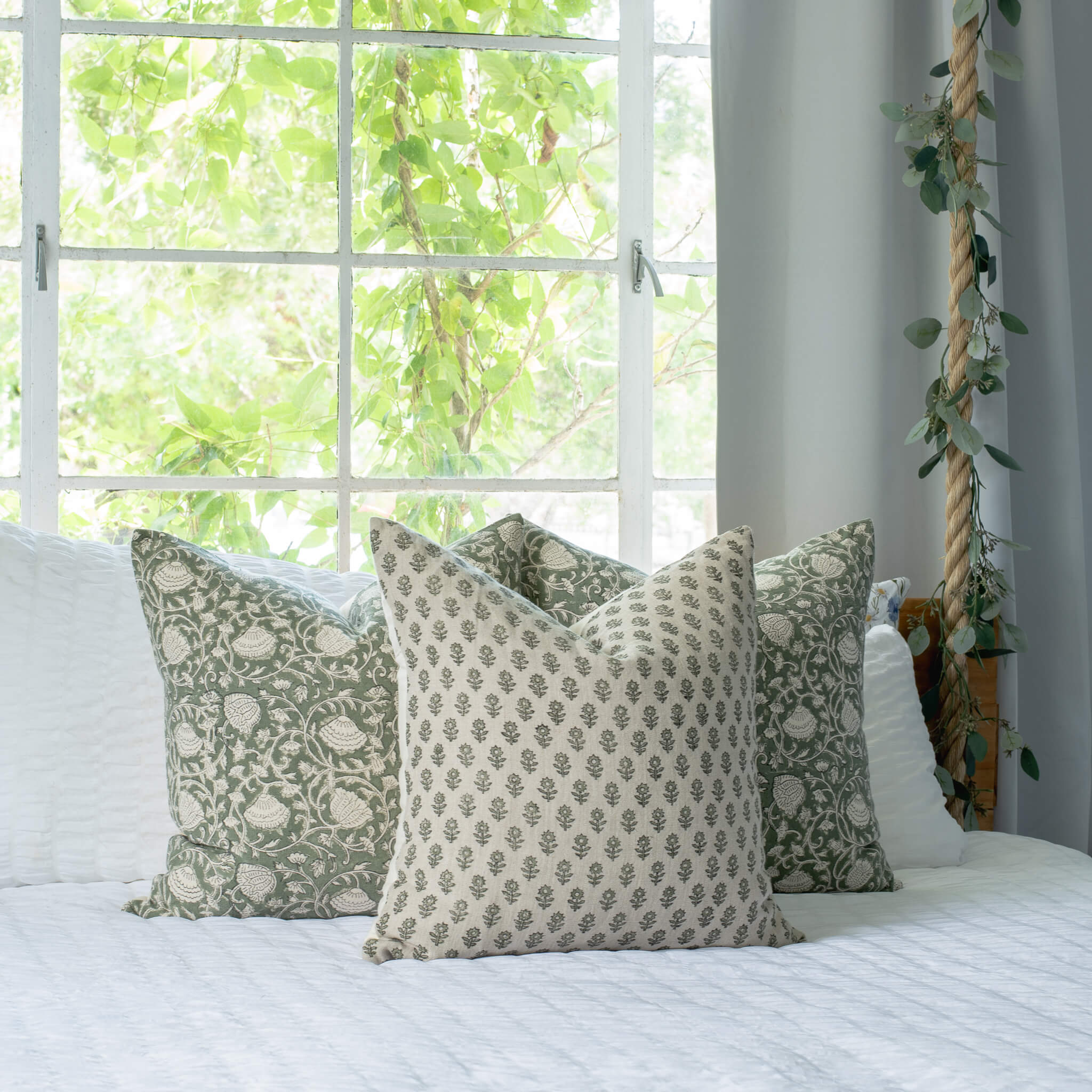 Mori Block Printed Pillow Cover | Sage Green - Image 11