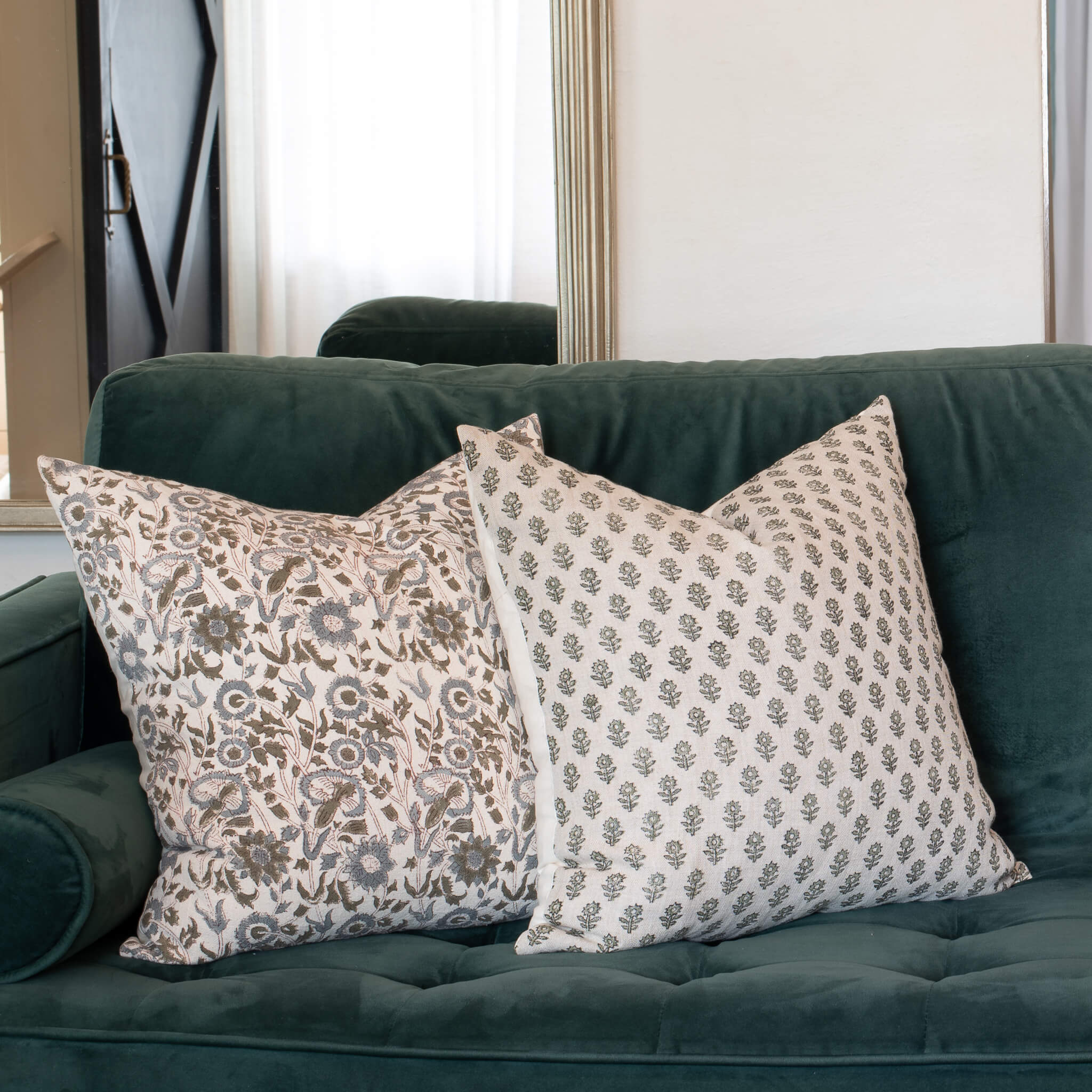 Mori Block Printed Pillow Cover | Sage Green - Image 2