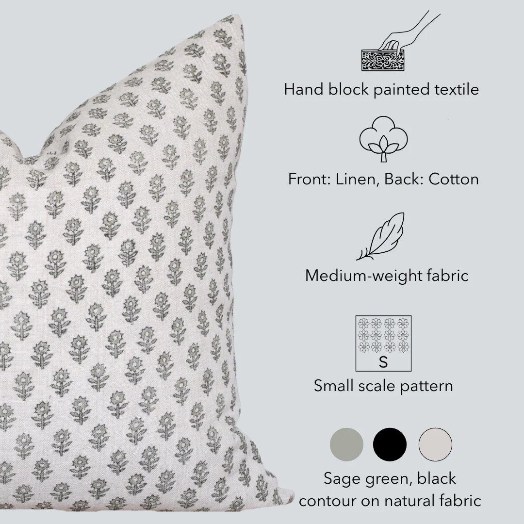 Mori Block Printed Pillow Cover | Sage Green - Image 5