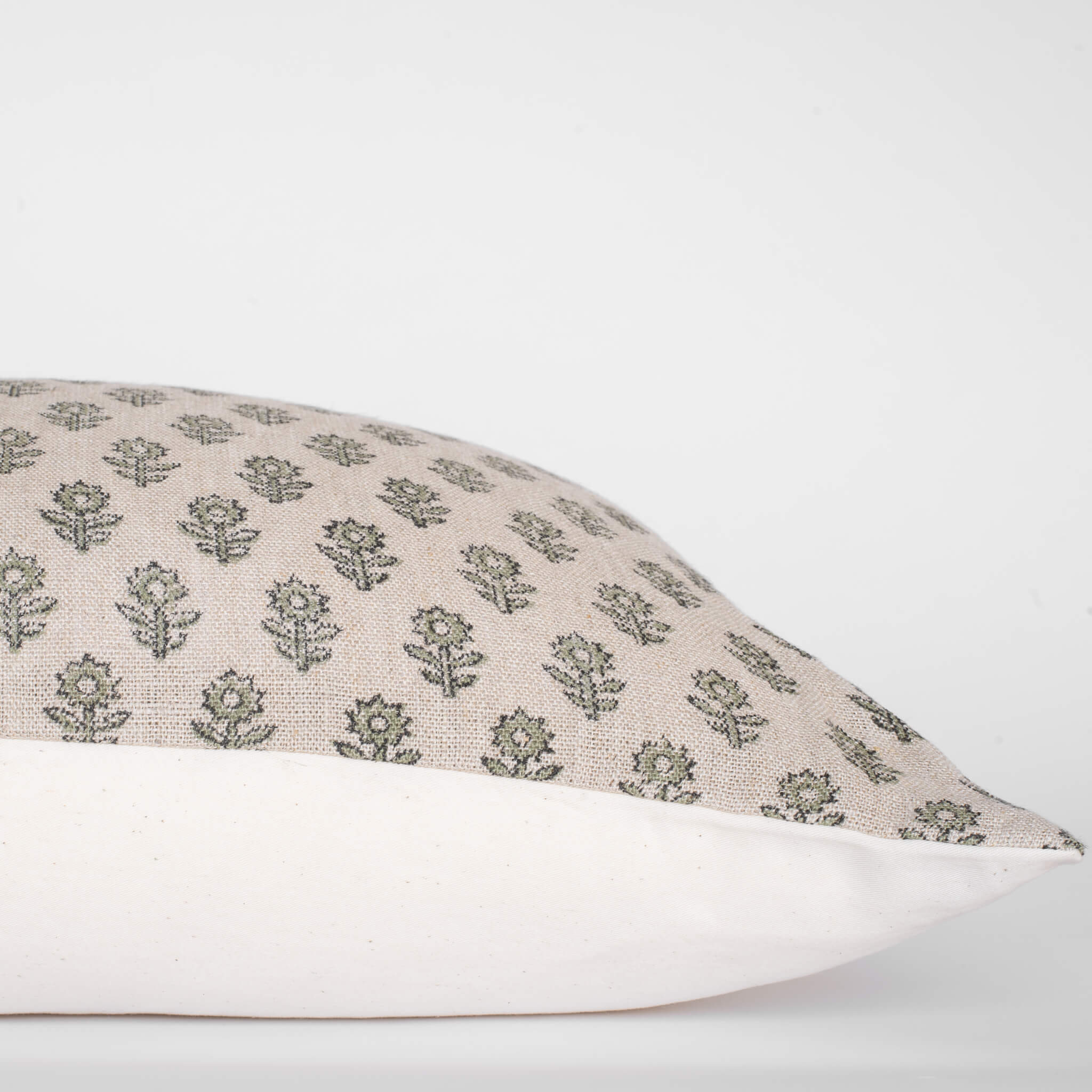 Mori Floral Block Printed Pillow Cover | Sage Green | Long Lumbar - Image 3