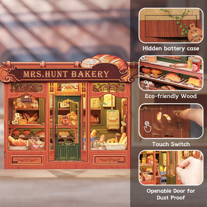Mrs.Hunt Bakery Dollhouse Kit - Miniature Wizardi Roombox Kit with LED Light F07M51-95-GB401 - Image 3