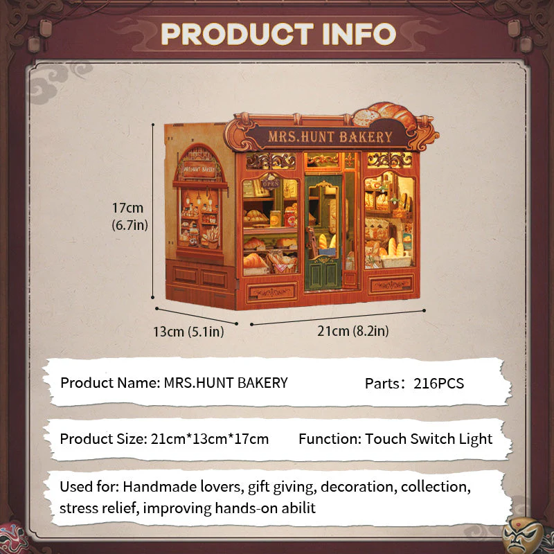 Mrs.Hunt Bakery Dollhouse Kit - Miniature Wizardi Roombox Kit with LED Light F07M51-95-GB401 - Image 5