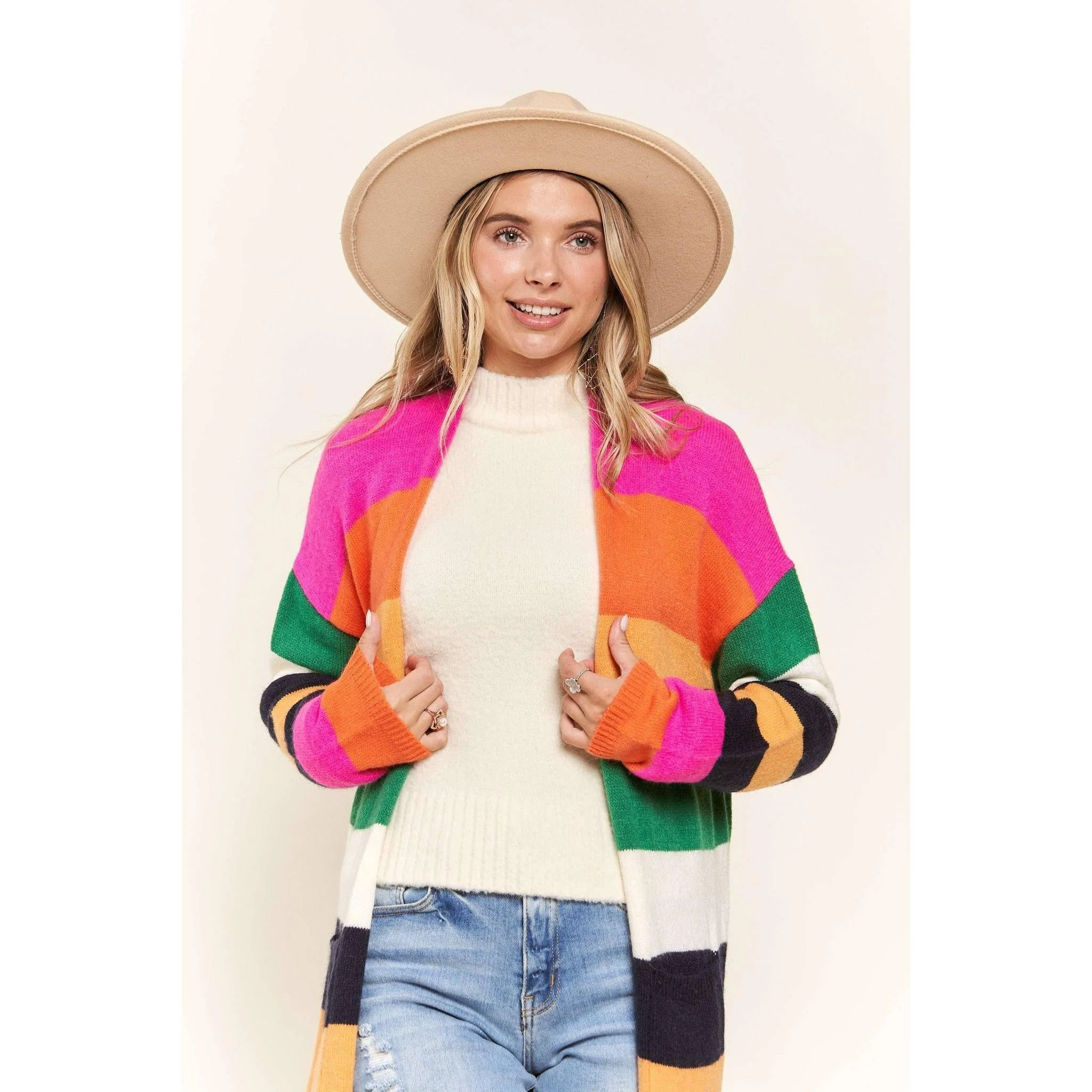 Multi Color Stripe Cardigan with Pockets | Open Front Long Knit Sweater [Sizes SM-L] - Image 5