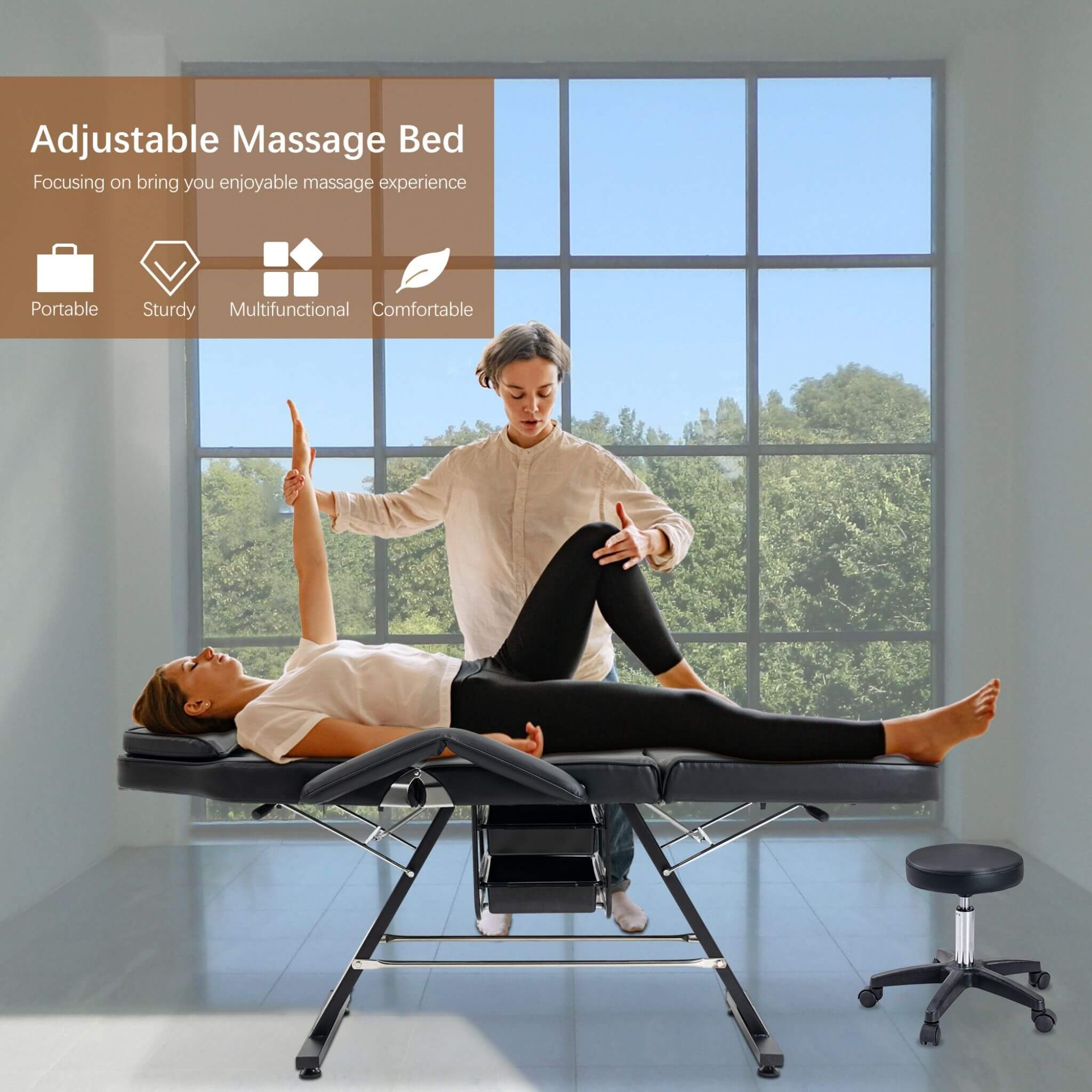Multi-Purpose 3-Section Adjustable Massage Tattoo Chair With Stool (SAK35617) - Image 4