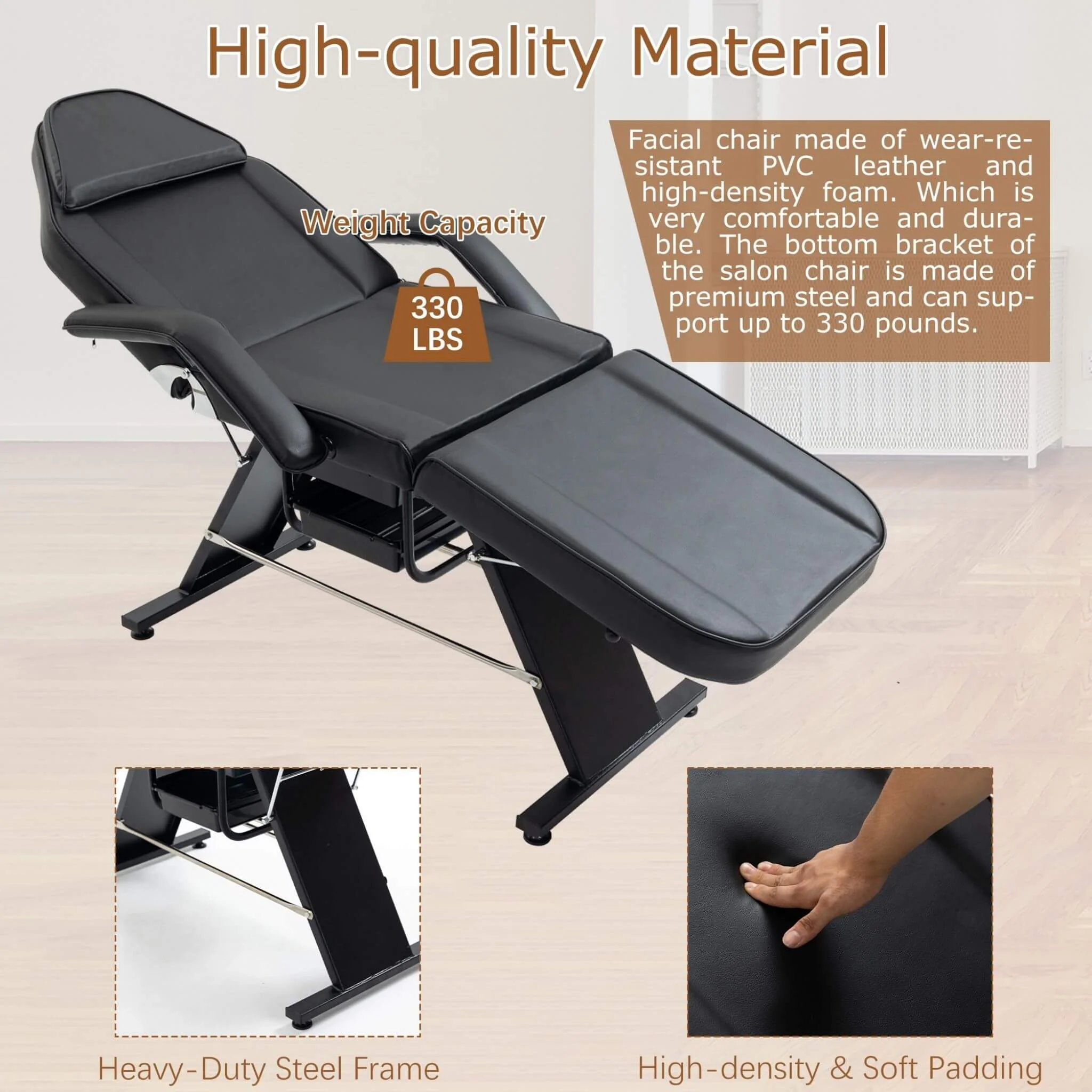 Multi-Purpose 3-Section Adjustable Massage Tattoo Chair With Stool (SAK35617) - Image 5