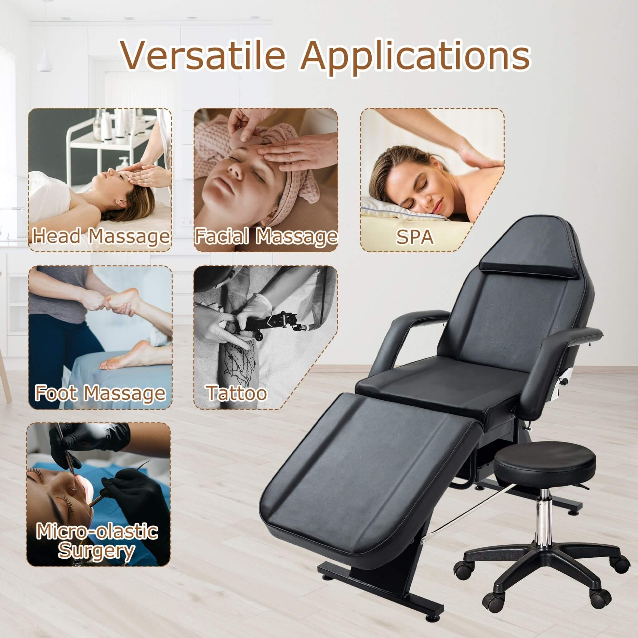 Multi-Purpose 3-Section Adjustable Massage Tattoo Chair With Stool (SAK35617) - Image 6