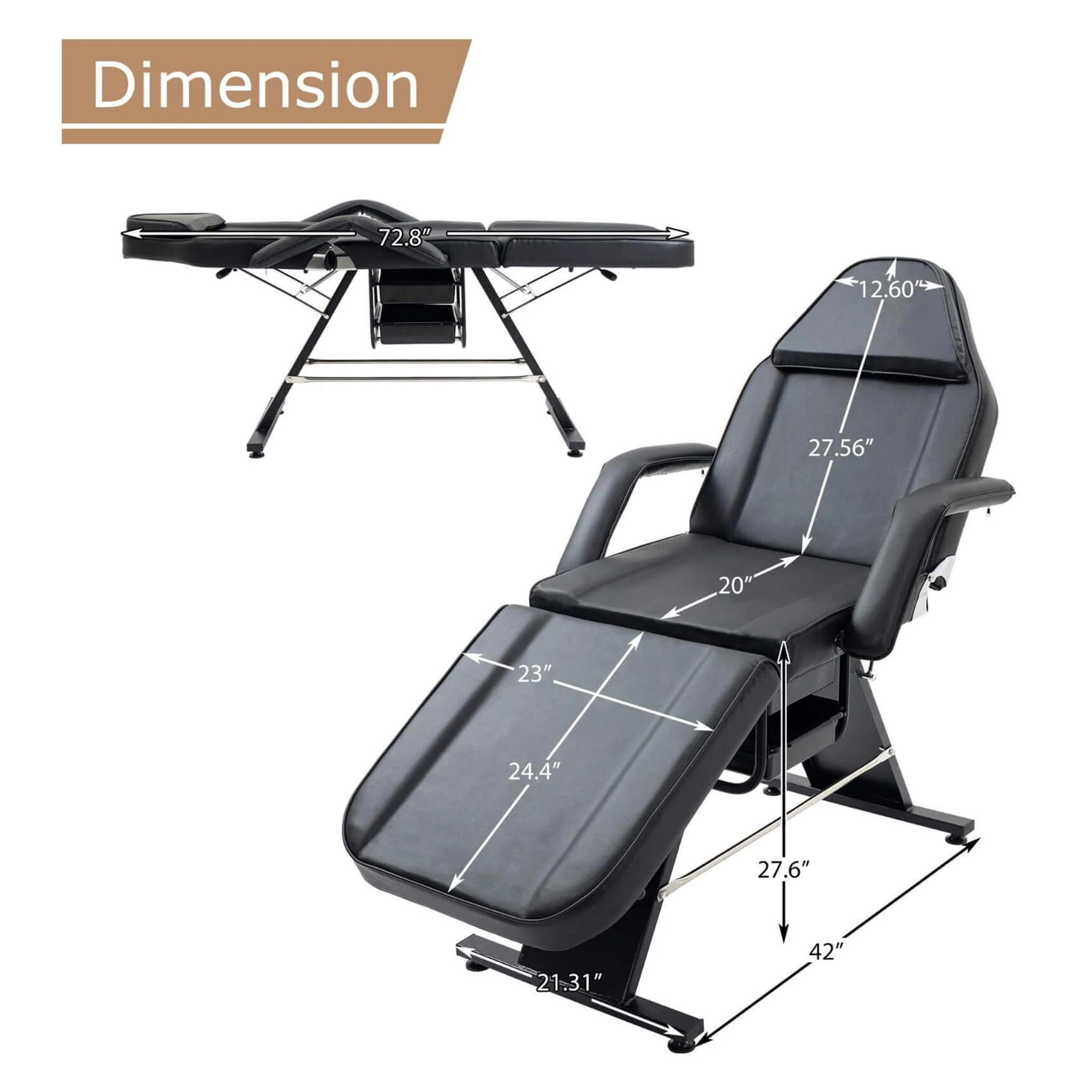 Multi-Purpose 3-Section Adjustable Massage Tattoo Chair With Stool (SAK35617) - Image 9