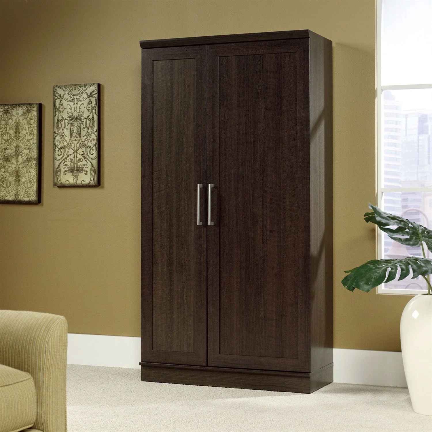 Multi-Purpose Living Room Kitchen Cupboard Storage Cabinet Armoire in Brown - Image 2