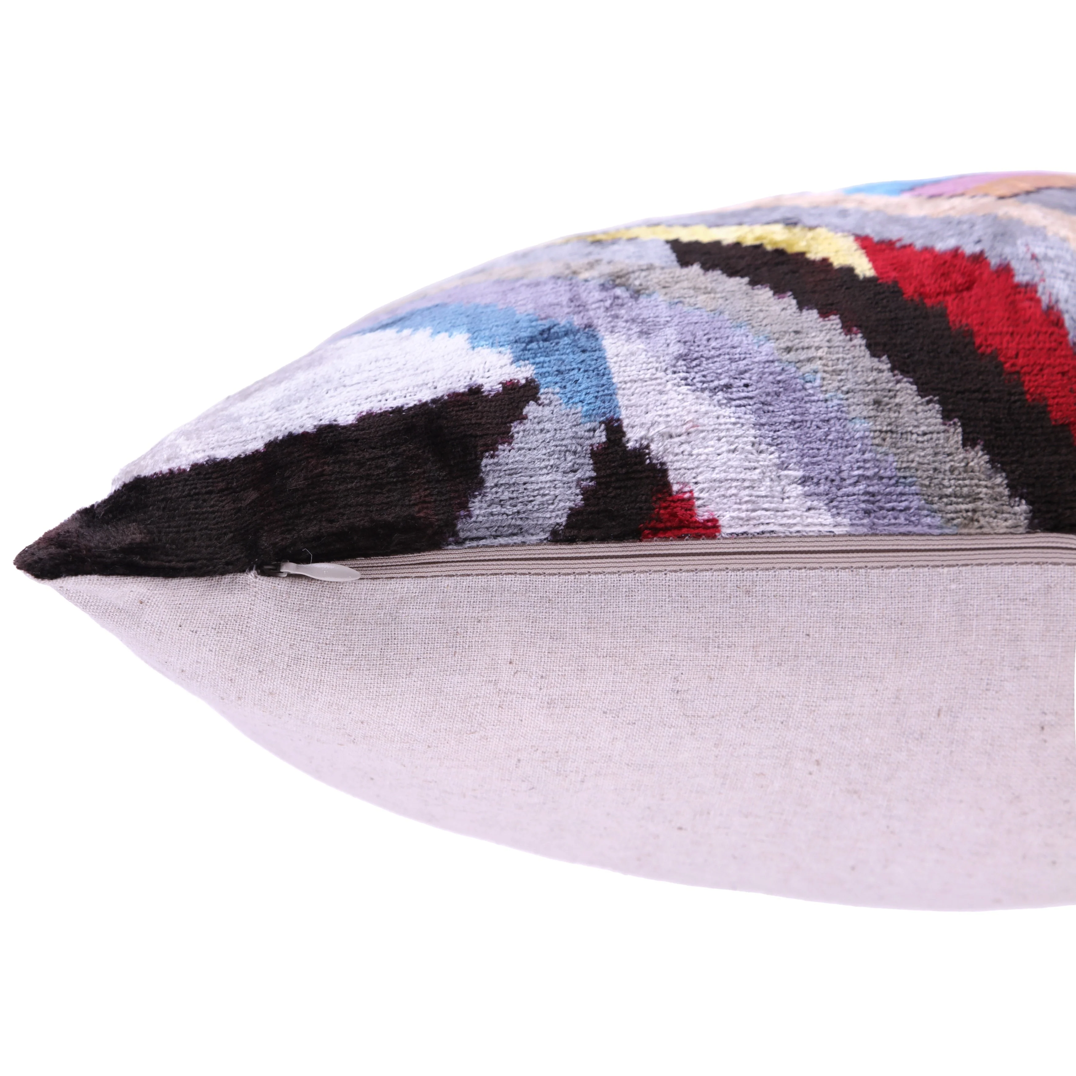 Multicolor Chevron Velvet Pillow – 16x16” | Artisan-Made Silk - Image 4