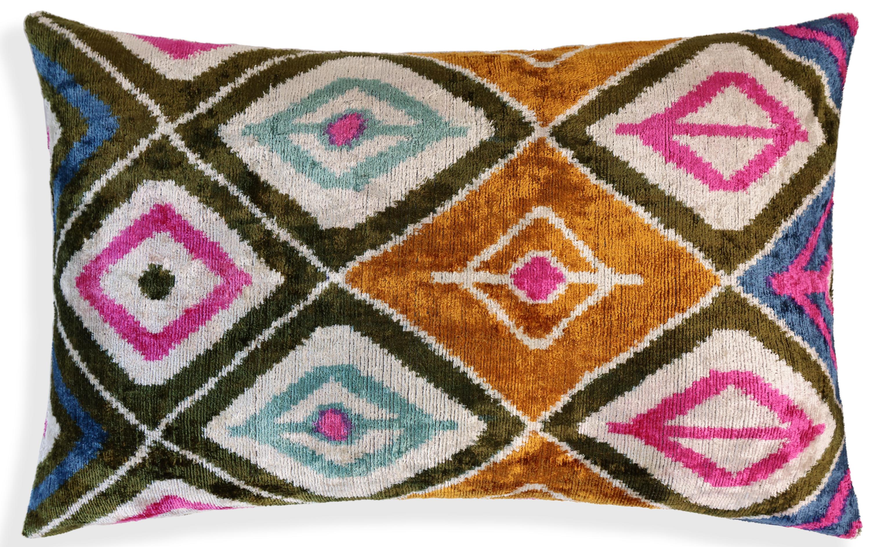 Multicolor Diamond Silk Velvet Pillow – 16x24 Handmade Luxury Cushion - Image 9