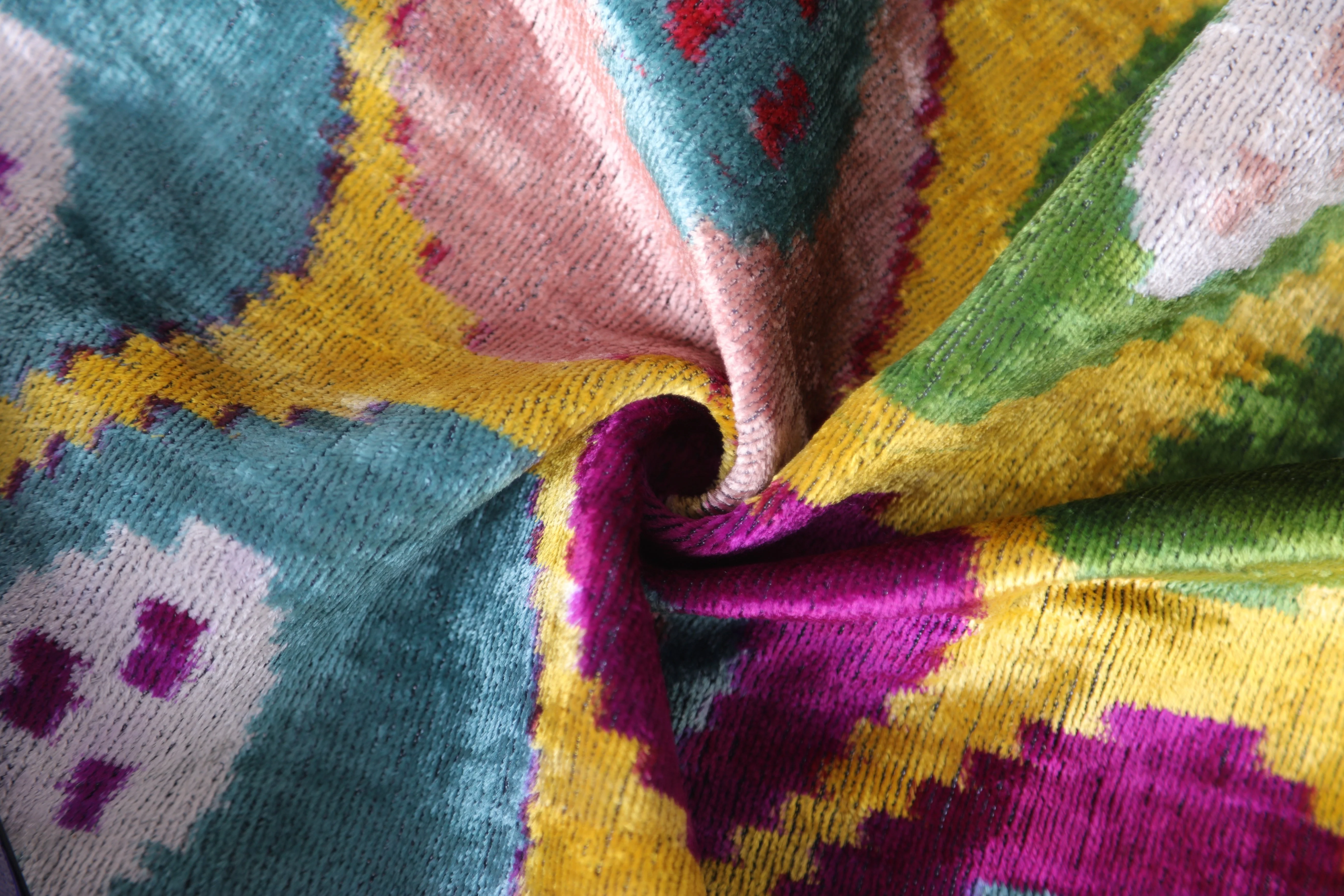 Multicolor Dotted Ikat Pillow – 16x16” Silk Velvet | Handmade - Image 2