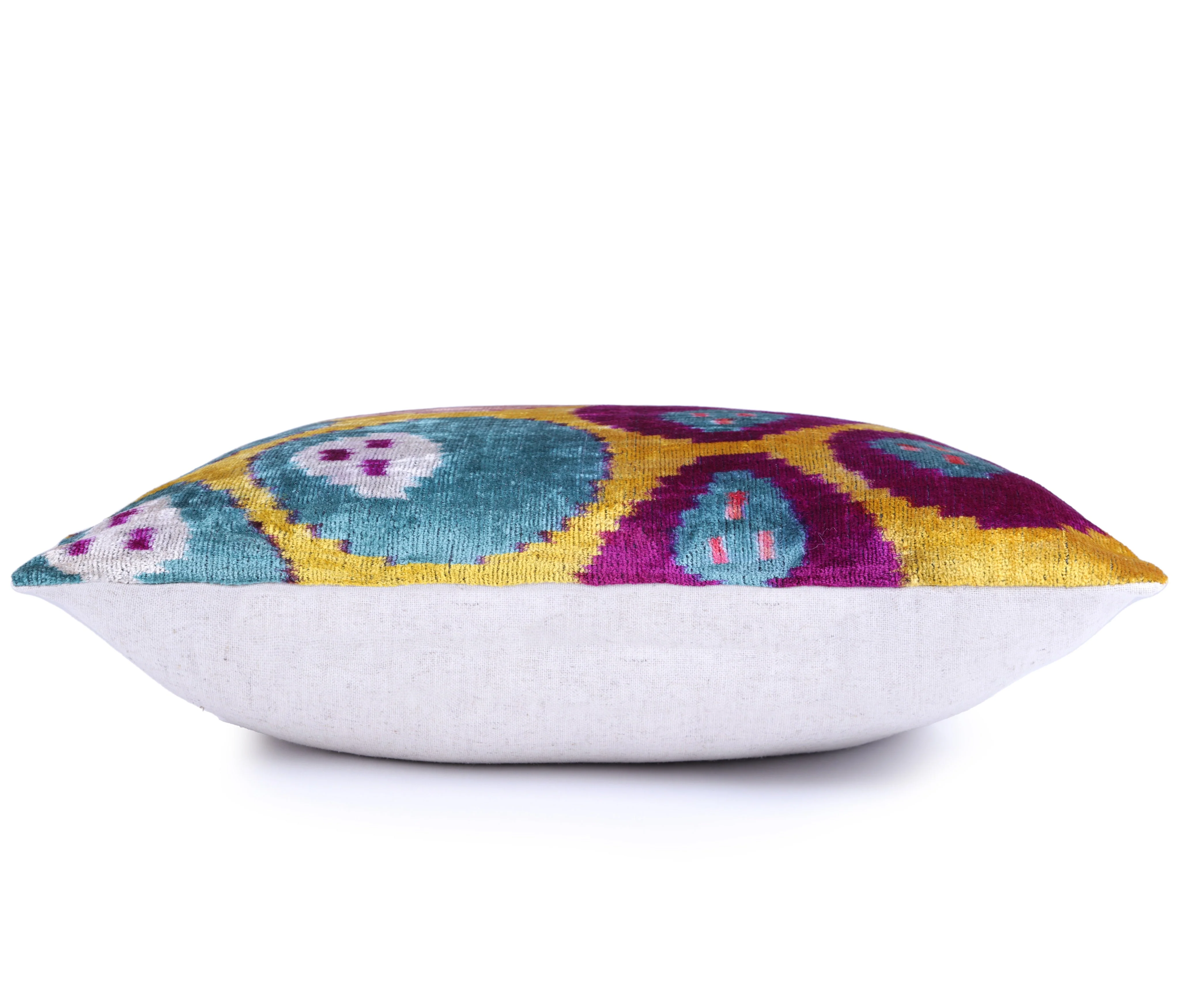 Multicolor Dotted Ikat Pillow – 16x16” Silk Velvet | Handmade - Image 3