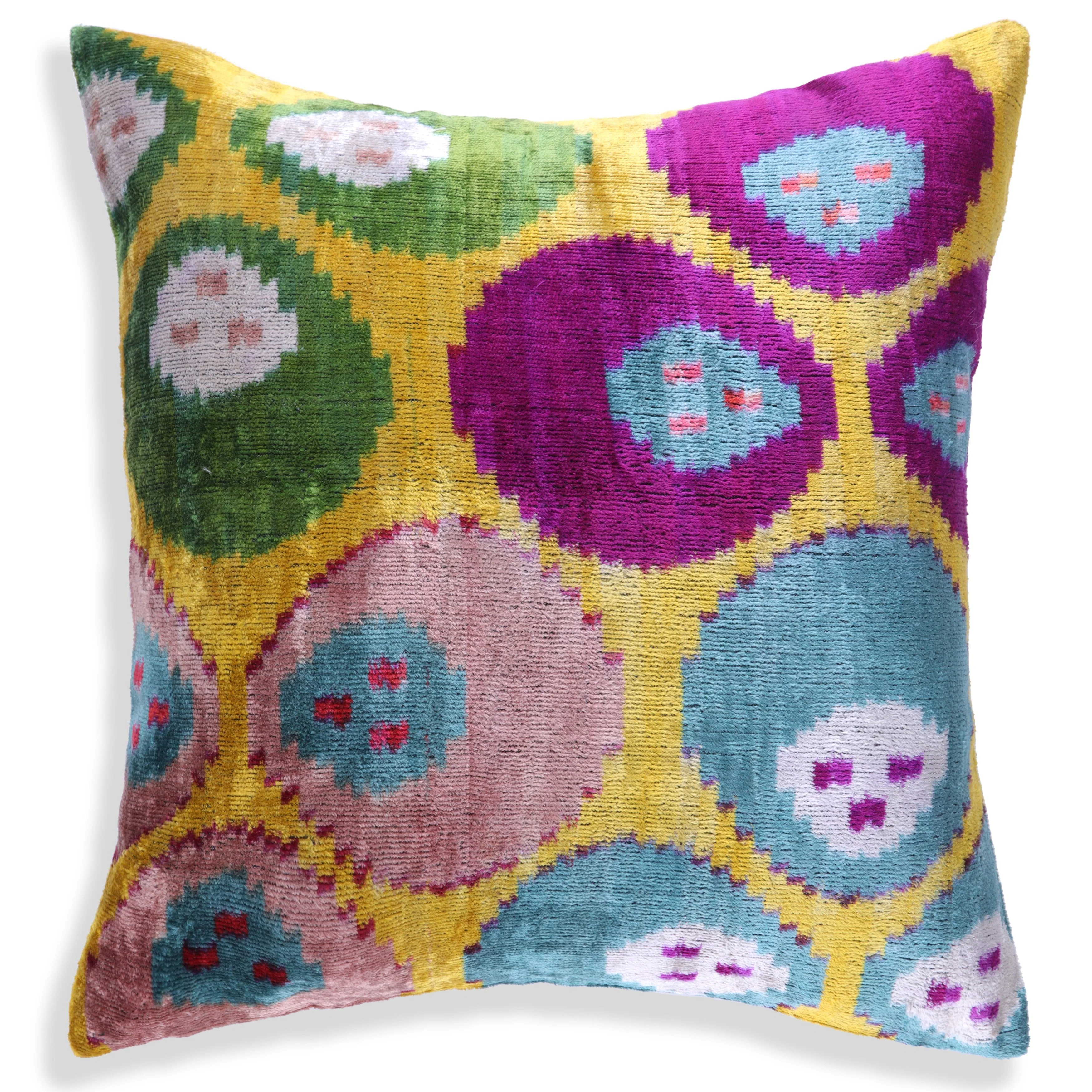 Multicolor Dotted Ikat Pillow – 16x16” Silk Velvet | Handmade - Image 5