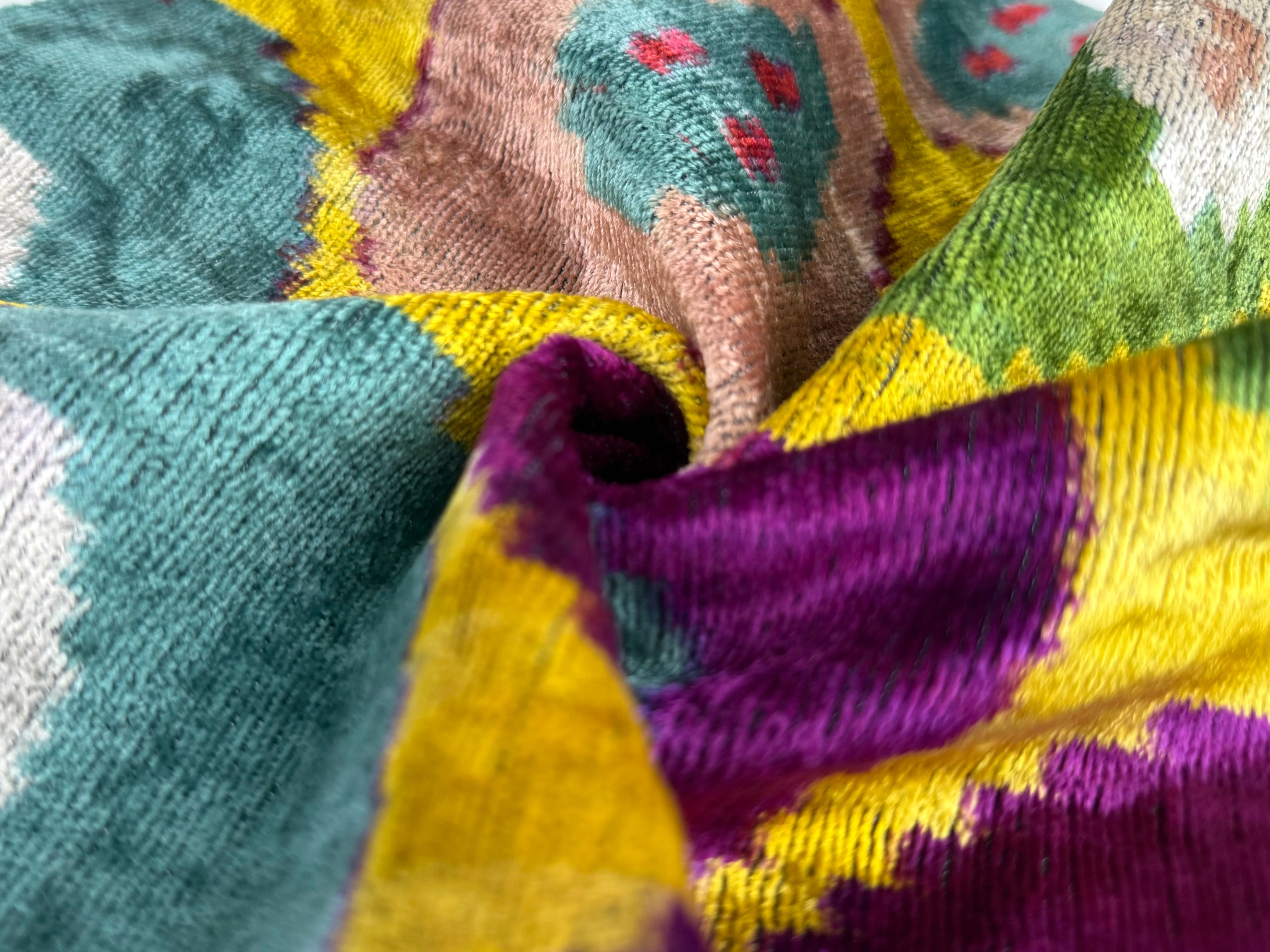 Multicolor Dotted Ikat Pillow – 16x16” Silk Velvet | Handmade - Image 7