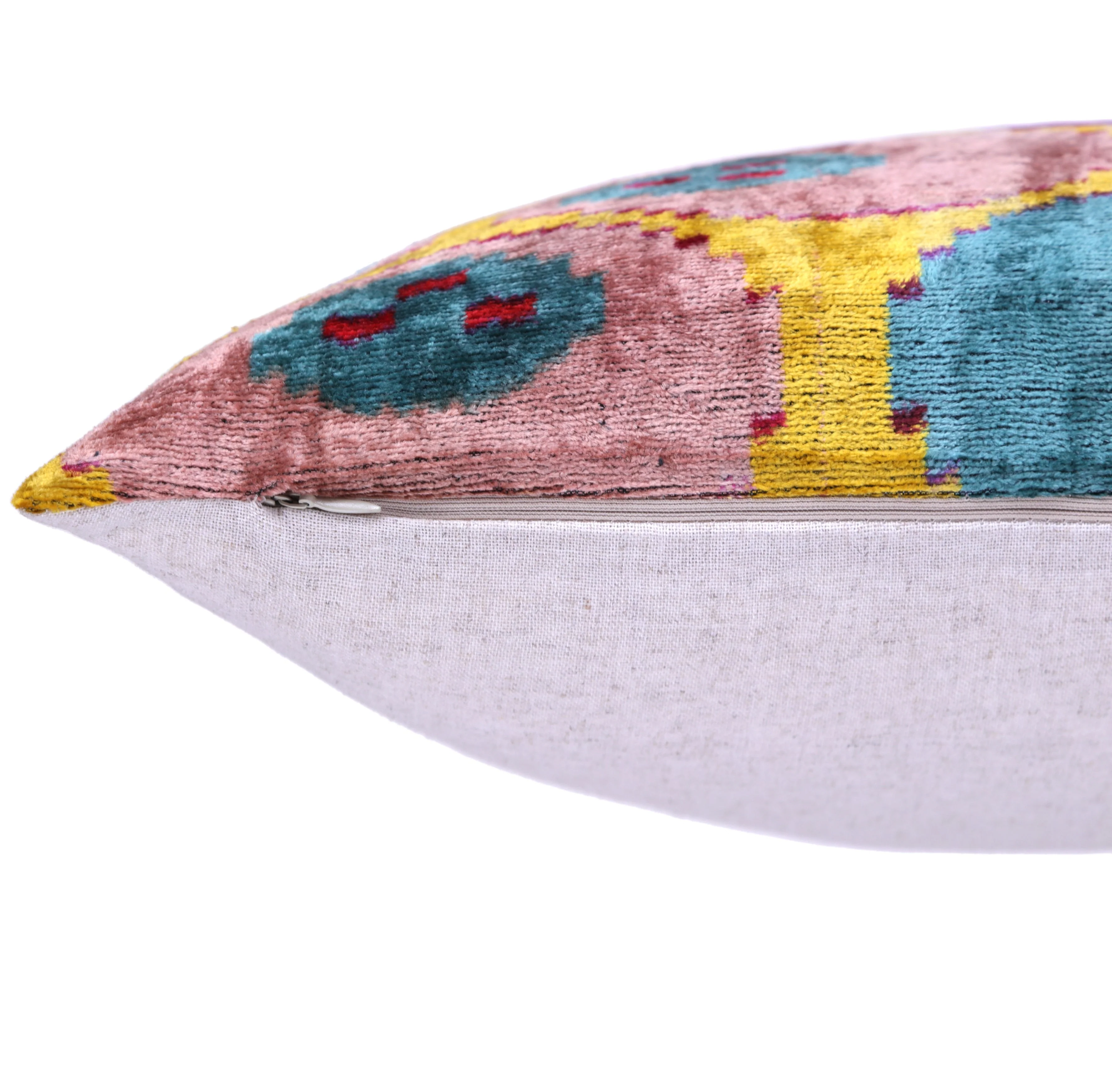 Multicolor Dotted Ikat Pillow – 16x16” Silk Velvet | Handmade - Image 8