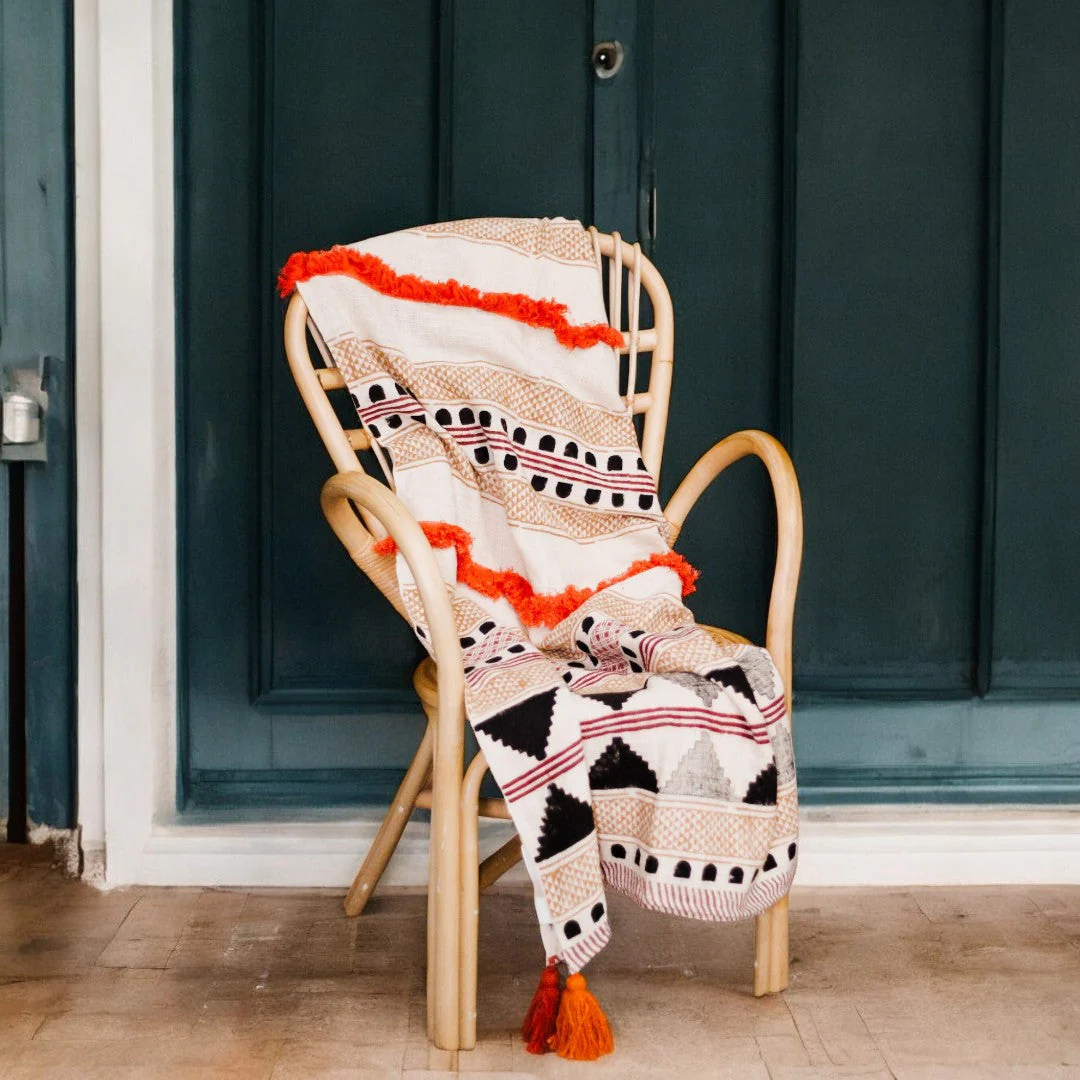 Multicolored Cotton Boho Throw Blanket with Tassels and Fringes - Image 2