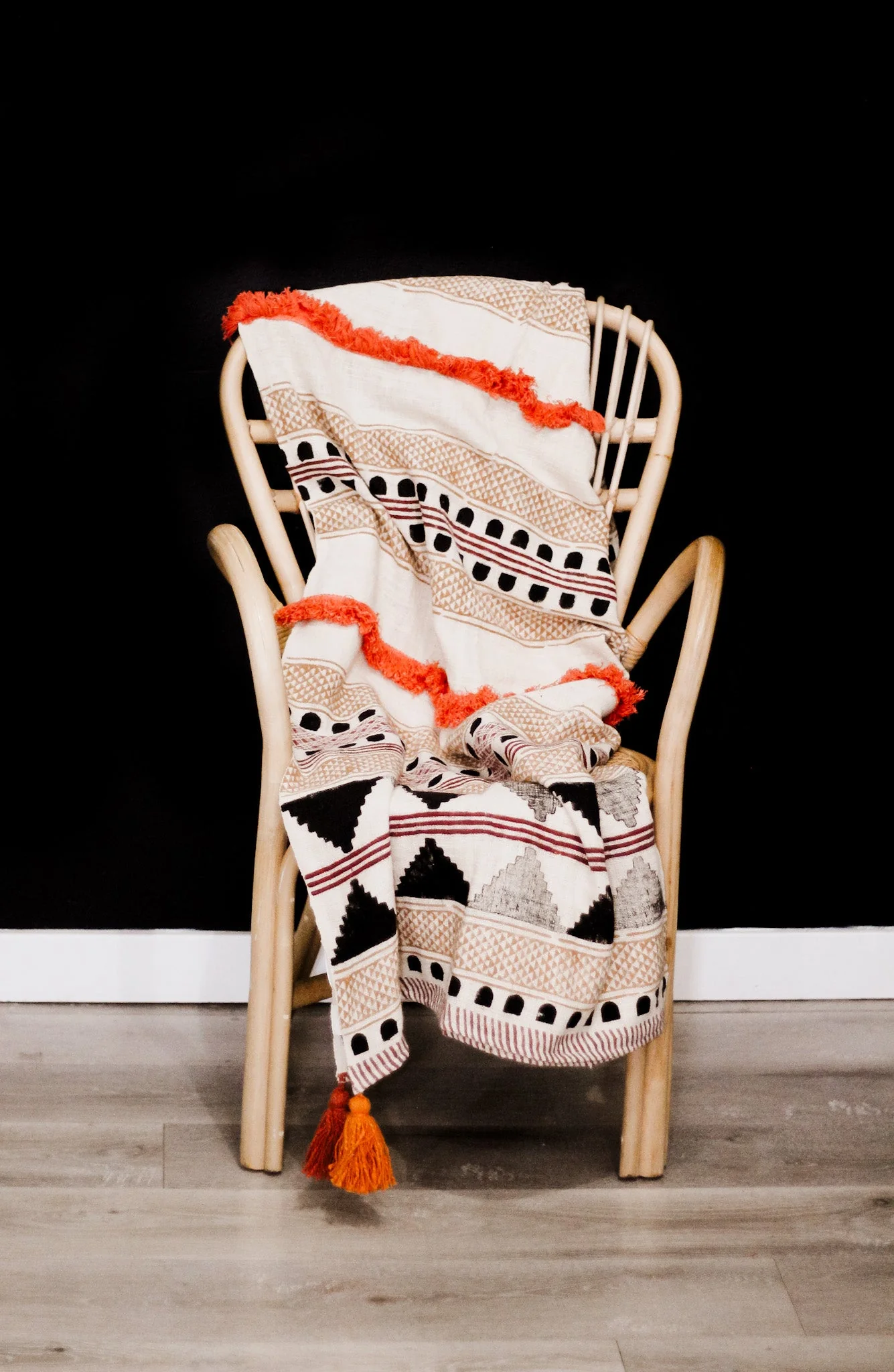 Multicolored Cotton Boho Throw Blanket with Tassels and Fringes - Image 3