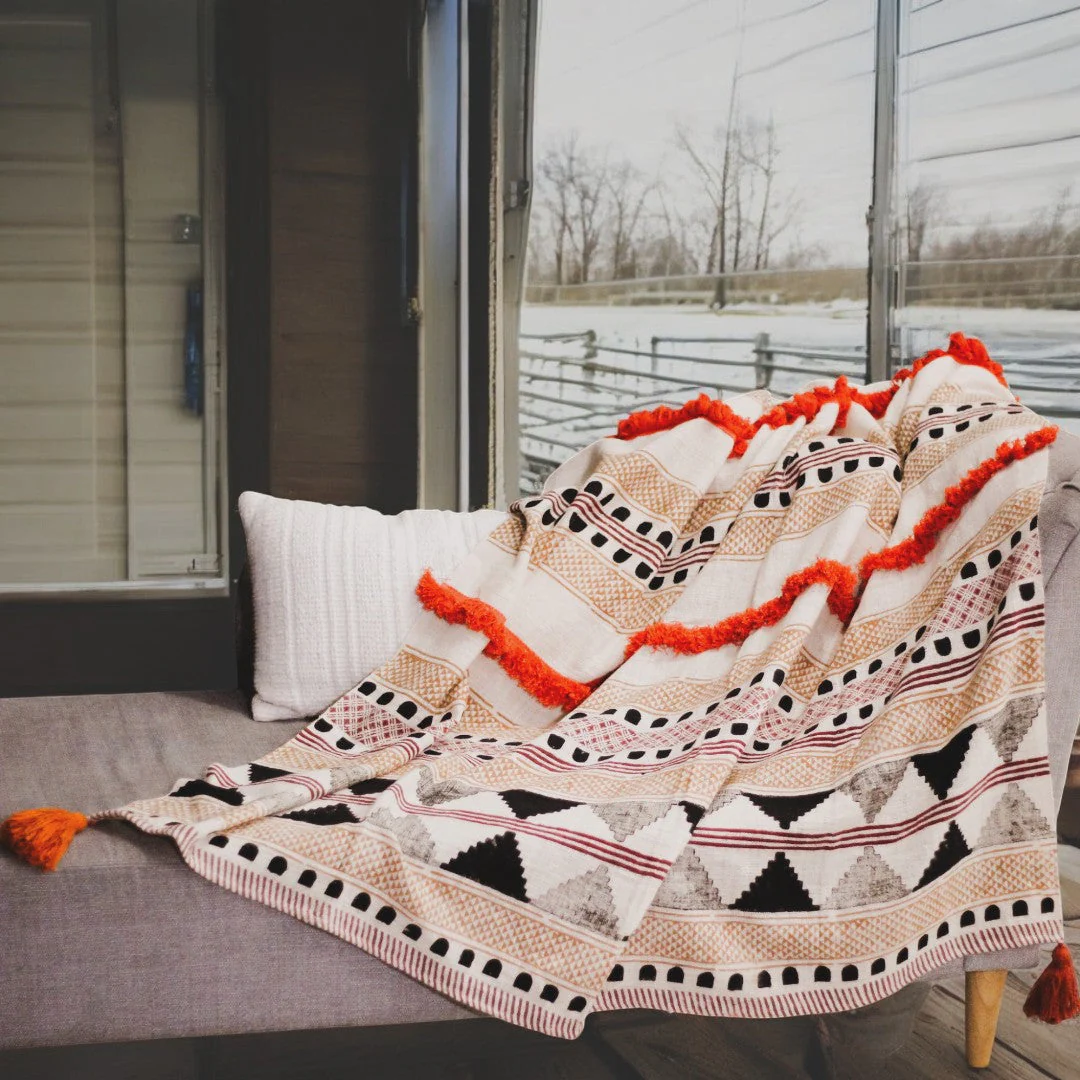 Multicolored Cotton Boho Throw Blanket with Tassels and Fringes - Image 4