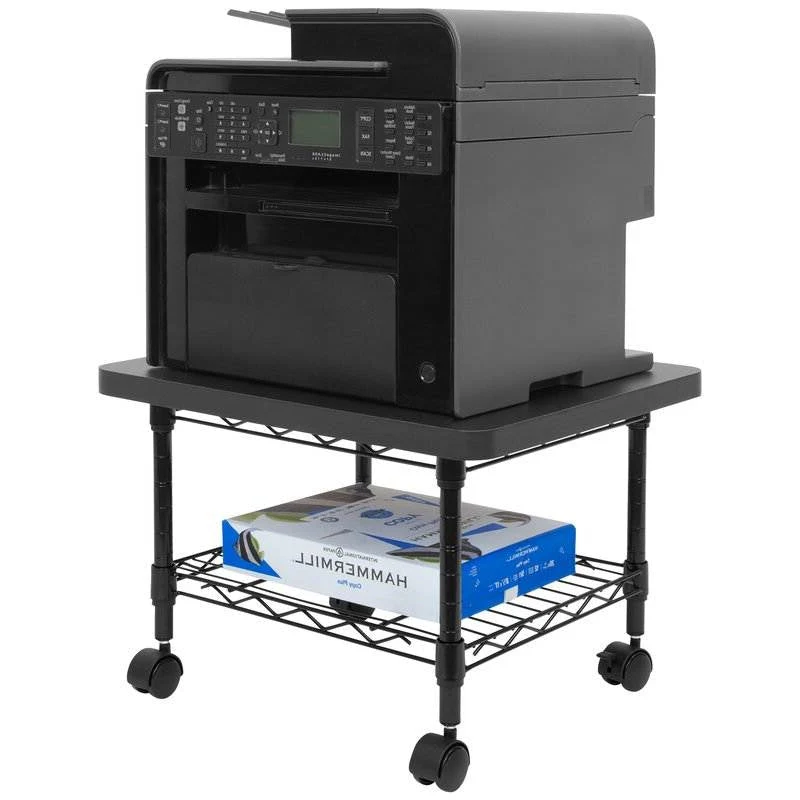 Multipurpose Black Metal 2-Tier Mobile Under Desk Printer Stand Cart w/ Casters - Image 2