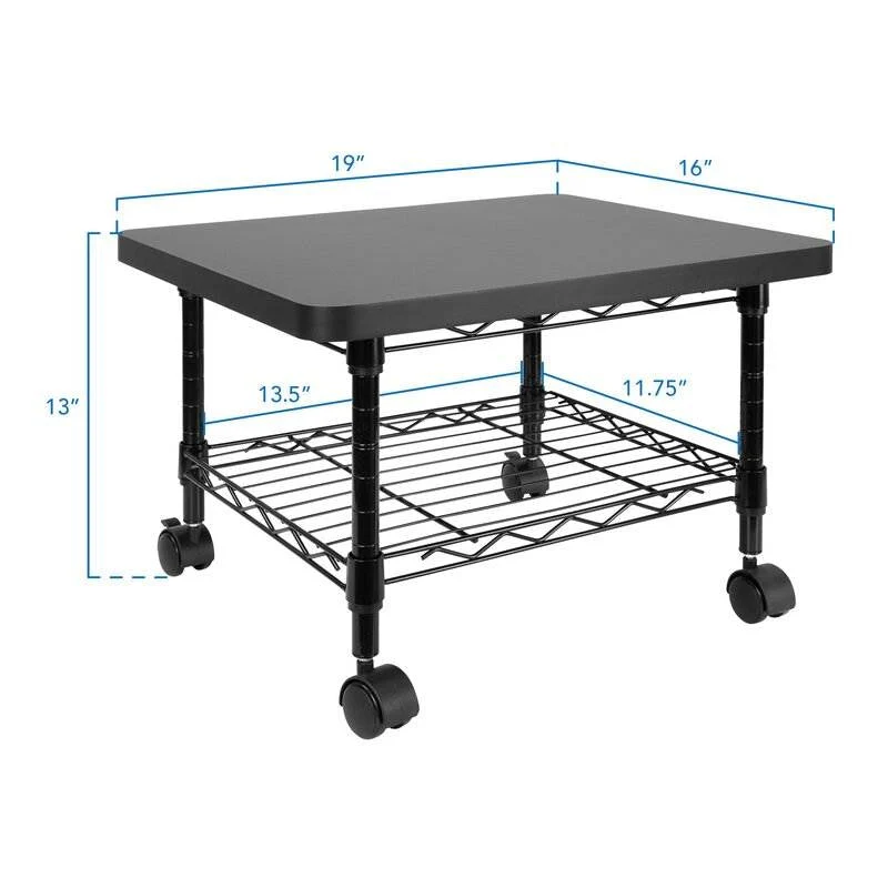 Multipurpose Black Metal 2-Tier Mobile Under Desk Printer Stand Cart w/ Casters - Image 5