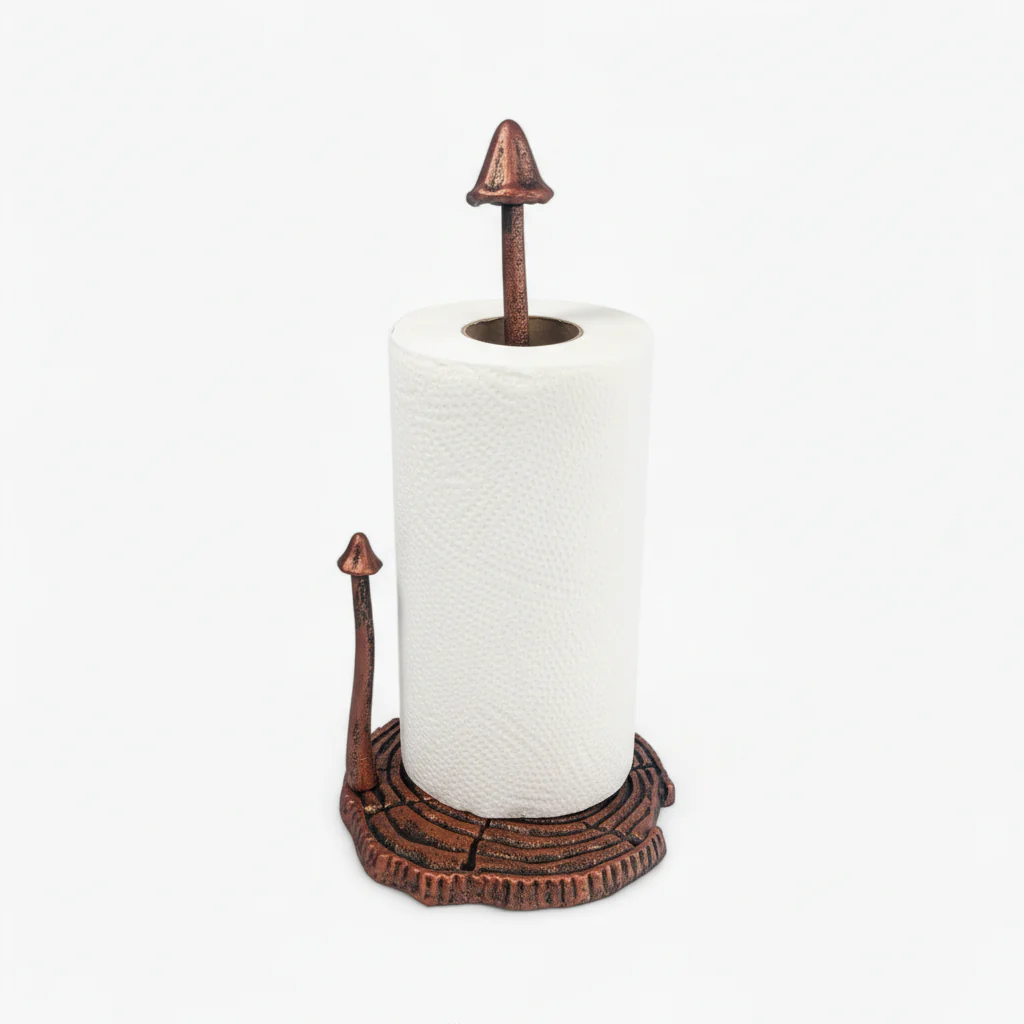 Mushroom Paper Towel Holder Rustic Cast Iron Kitchen Decor - Image 2