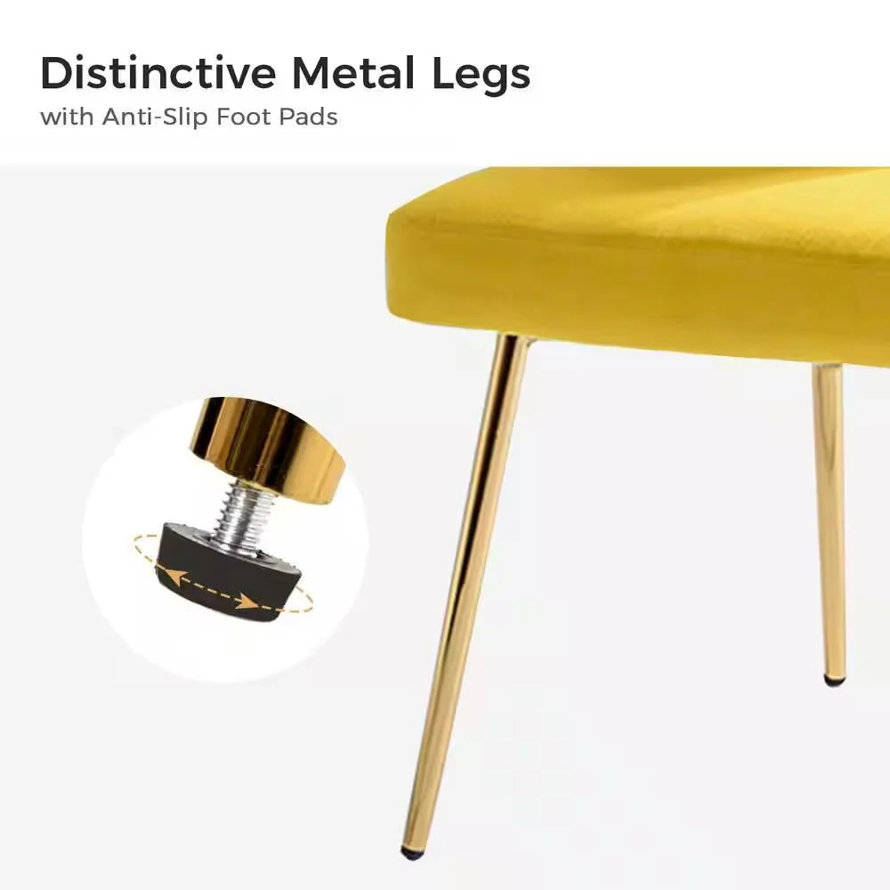 Mustard Yellow Velvet Upholstered Wingback Accent Side Chair w/ Gold Metal Legs - Image 2