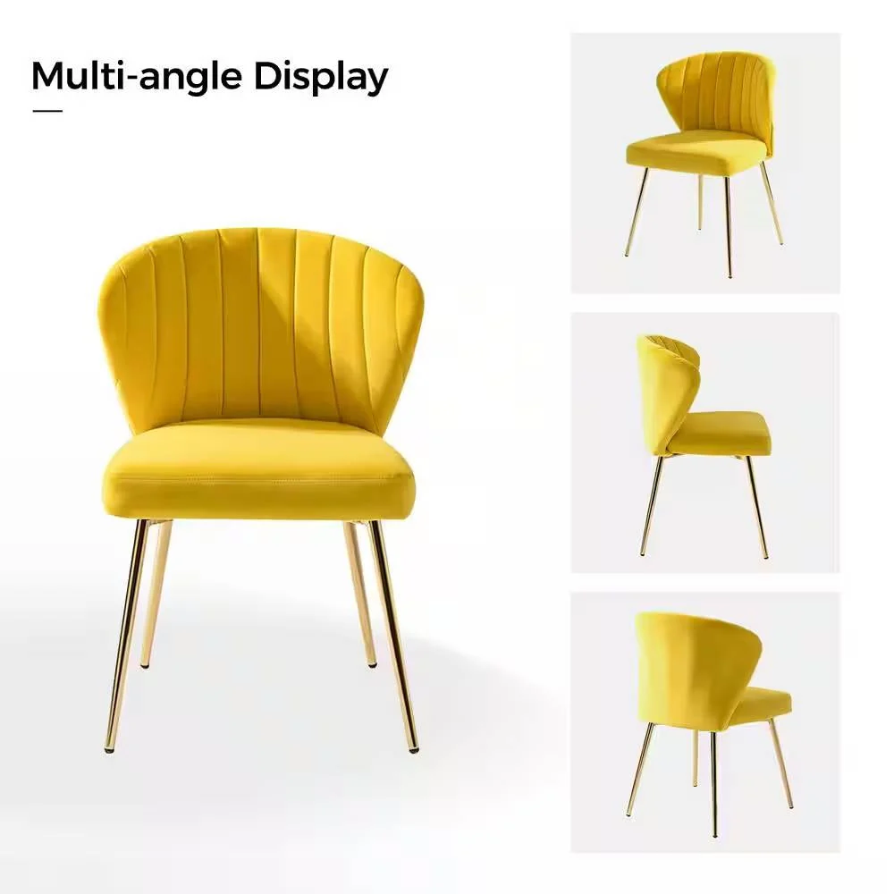 Mustard Yellow Velvet Upholstered Wingback Accent Side Chair w/ Gold Metal Legs - Image 4