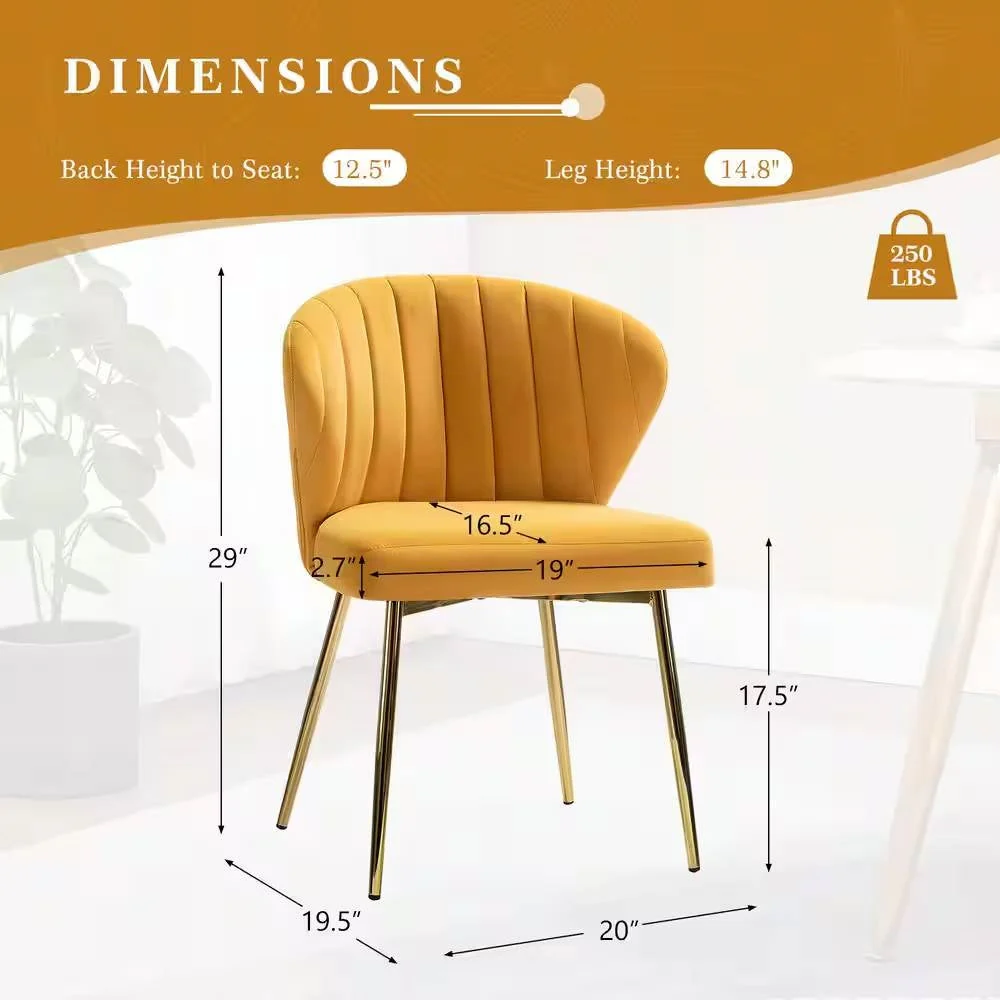 Mustard Yellow Velvet Upholstered Wingback Accent Side Chair w/ Gold Metal Legs - Image 5