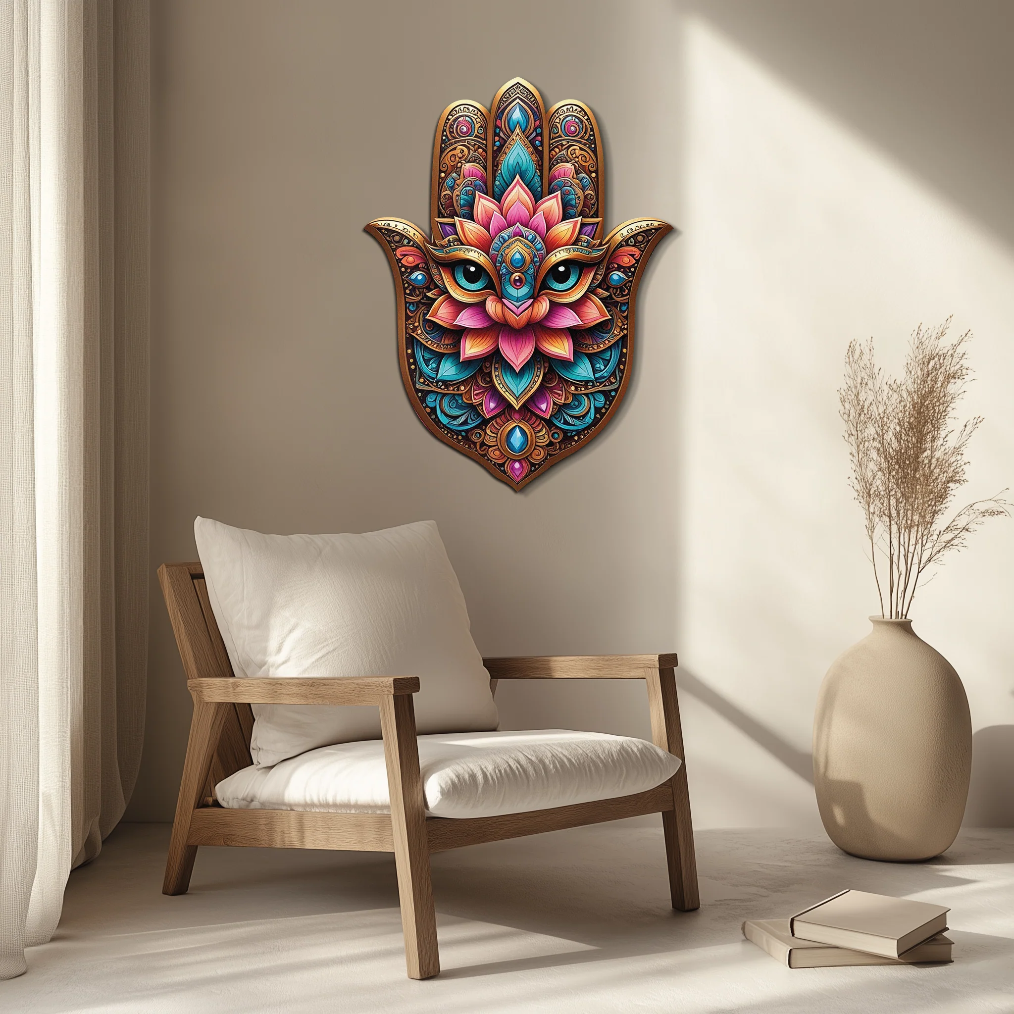 Mystic Hamsa Hand Metal Wall Art – Boho Evil Eye Decor-KAFUVM030 - Image 2