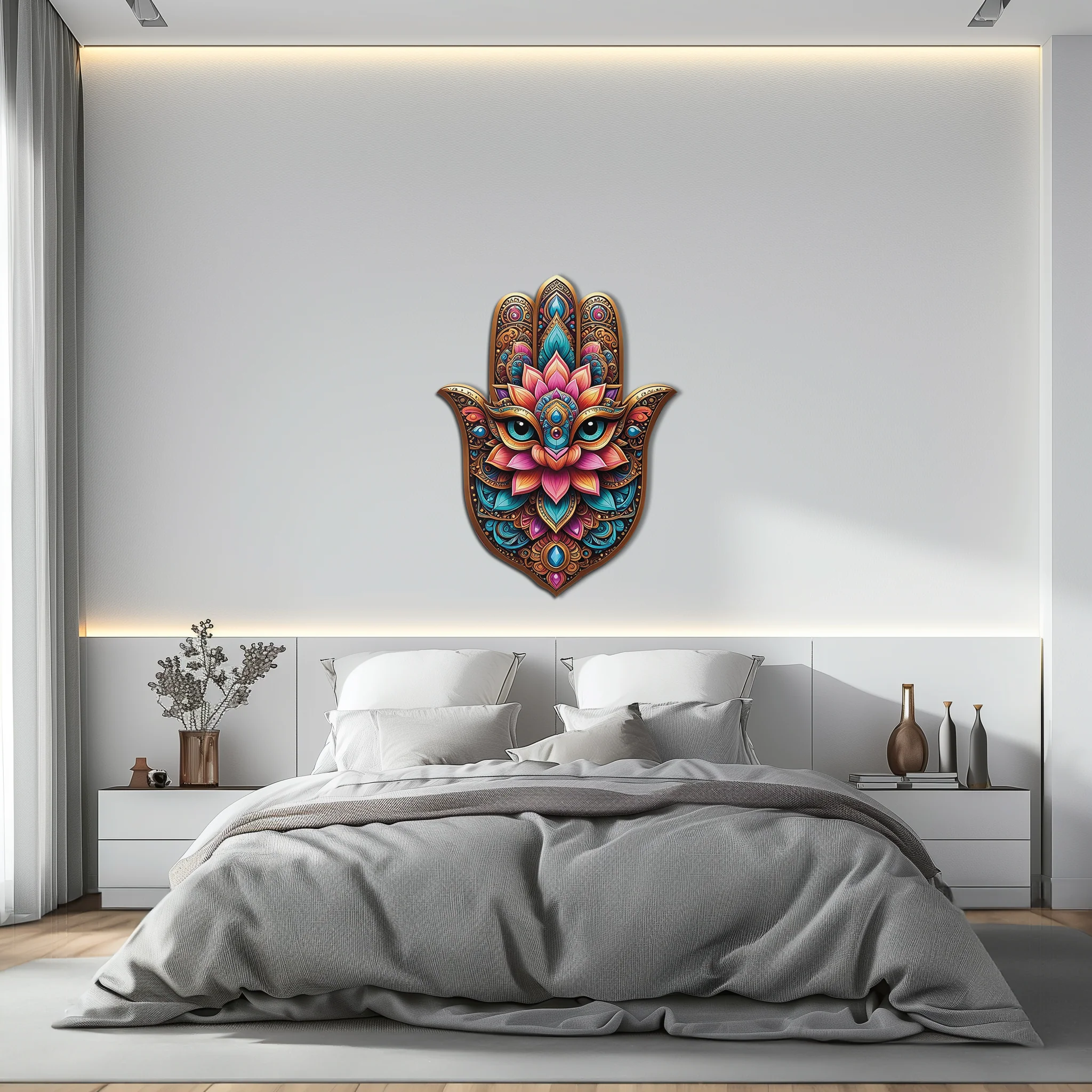 Mystic Hamsa Hand Metal Wall Art – Boho Evil Eye Decor-KAFUVM030 - Image 4
