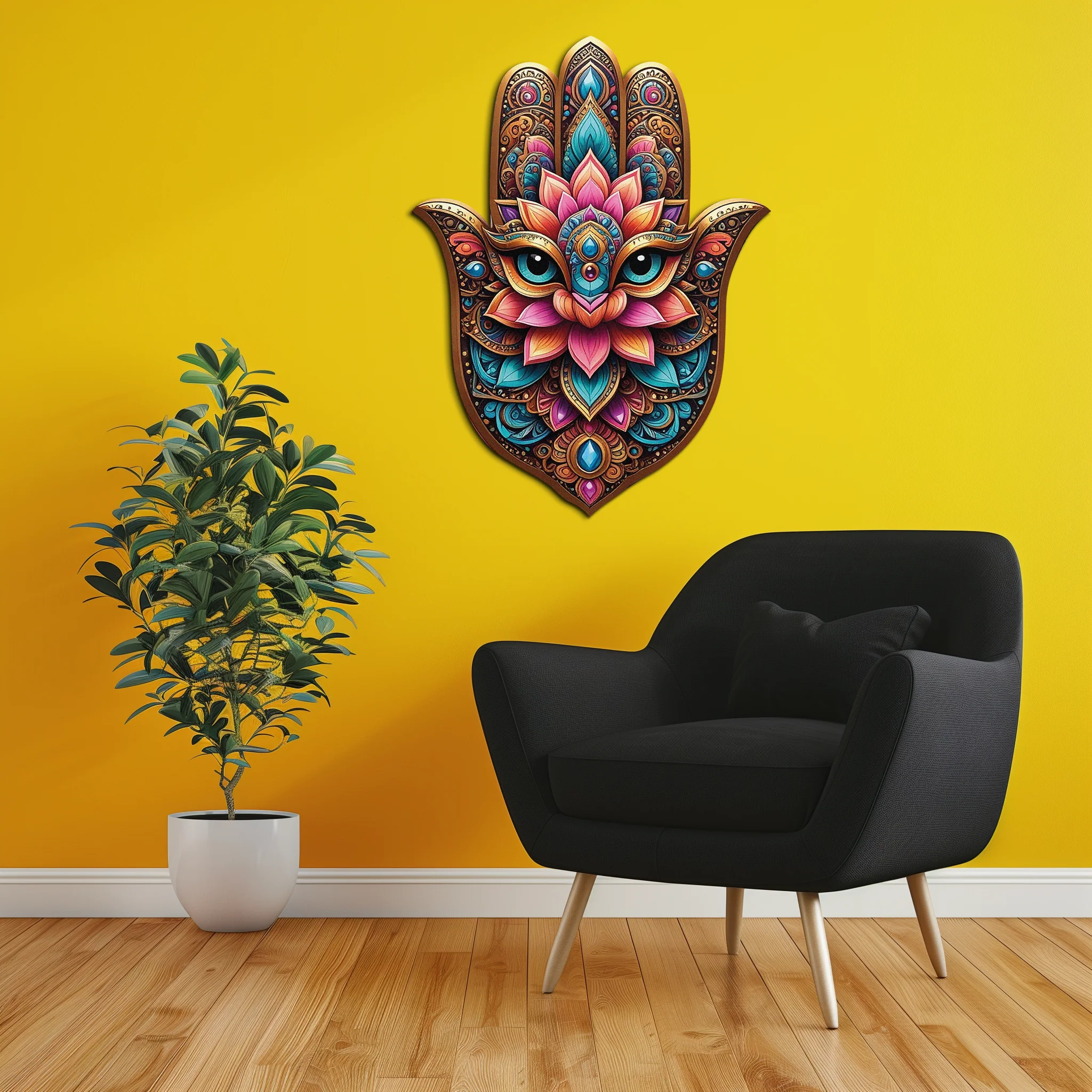 Mystic Hamsa Hand Metal Wall Art – Boho Evil Eye Decor-KAFUVM030 - Image 5