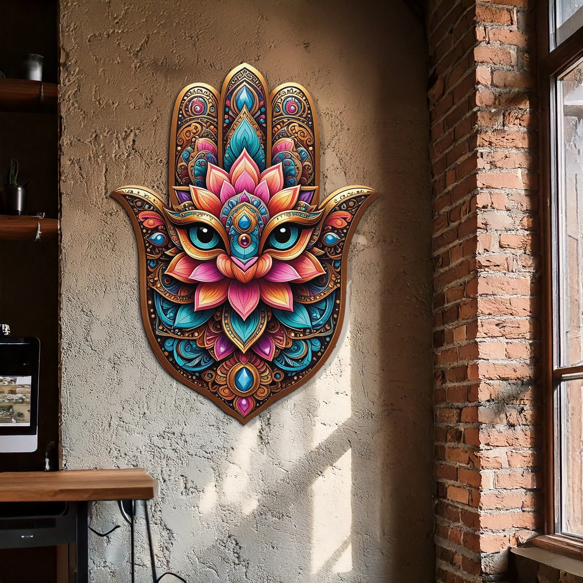 Mystic Hamsa Hand Metal Wall Art – Boho Evil Eye Decor-KAFUVM030 - Image 6