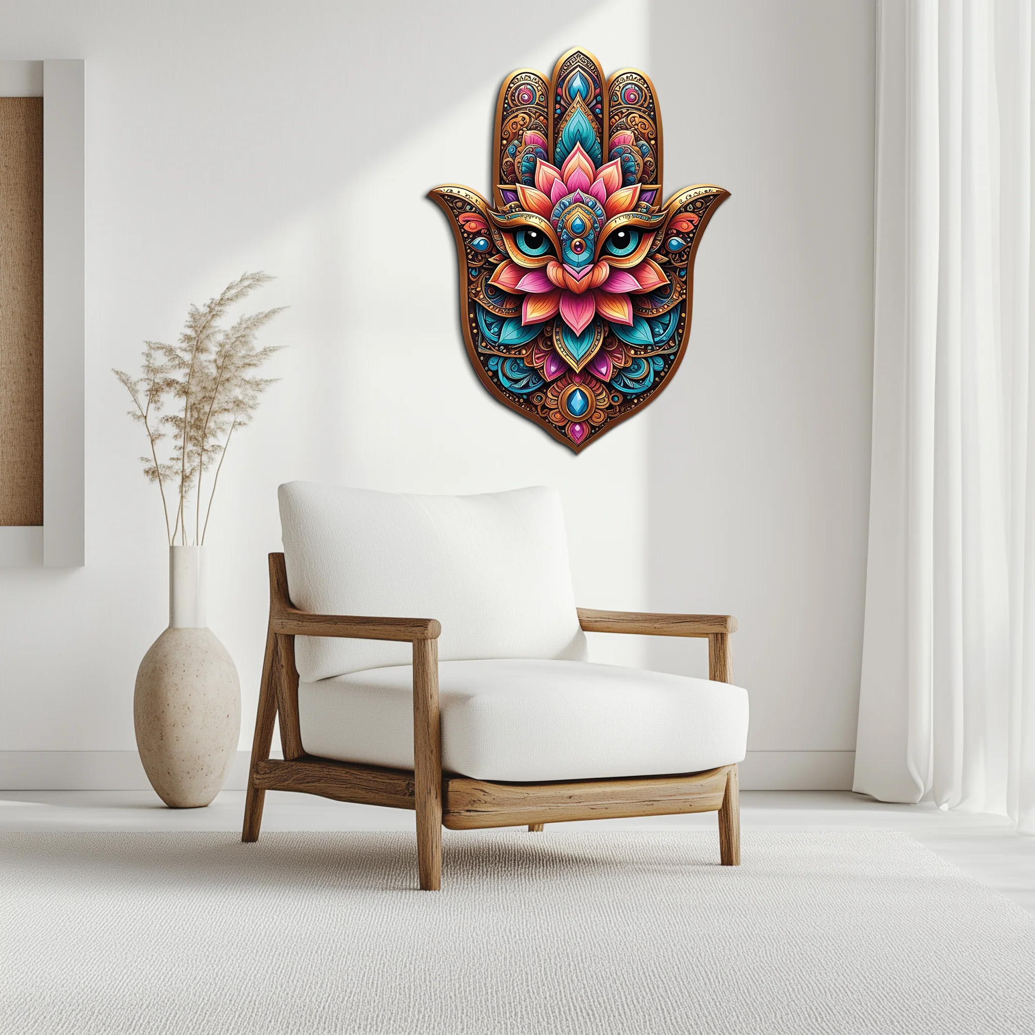 Mystic Hamsa Hand Metal Wall Art – Boho Evil Eye Decor-KAFUVM030 - Image 8