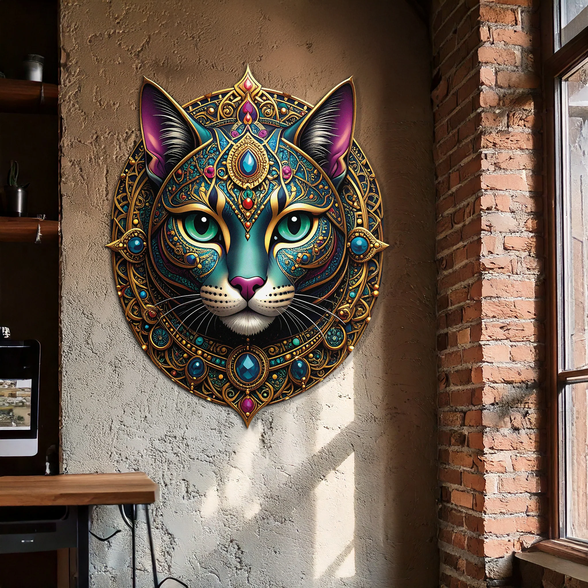 Mystic Mandala Cat Metal Wall Art – Boho Feline Decor-KAFUVM037 - Image 2