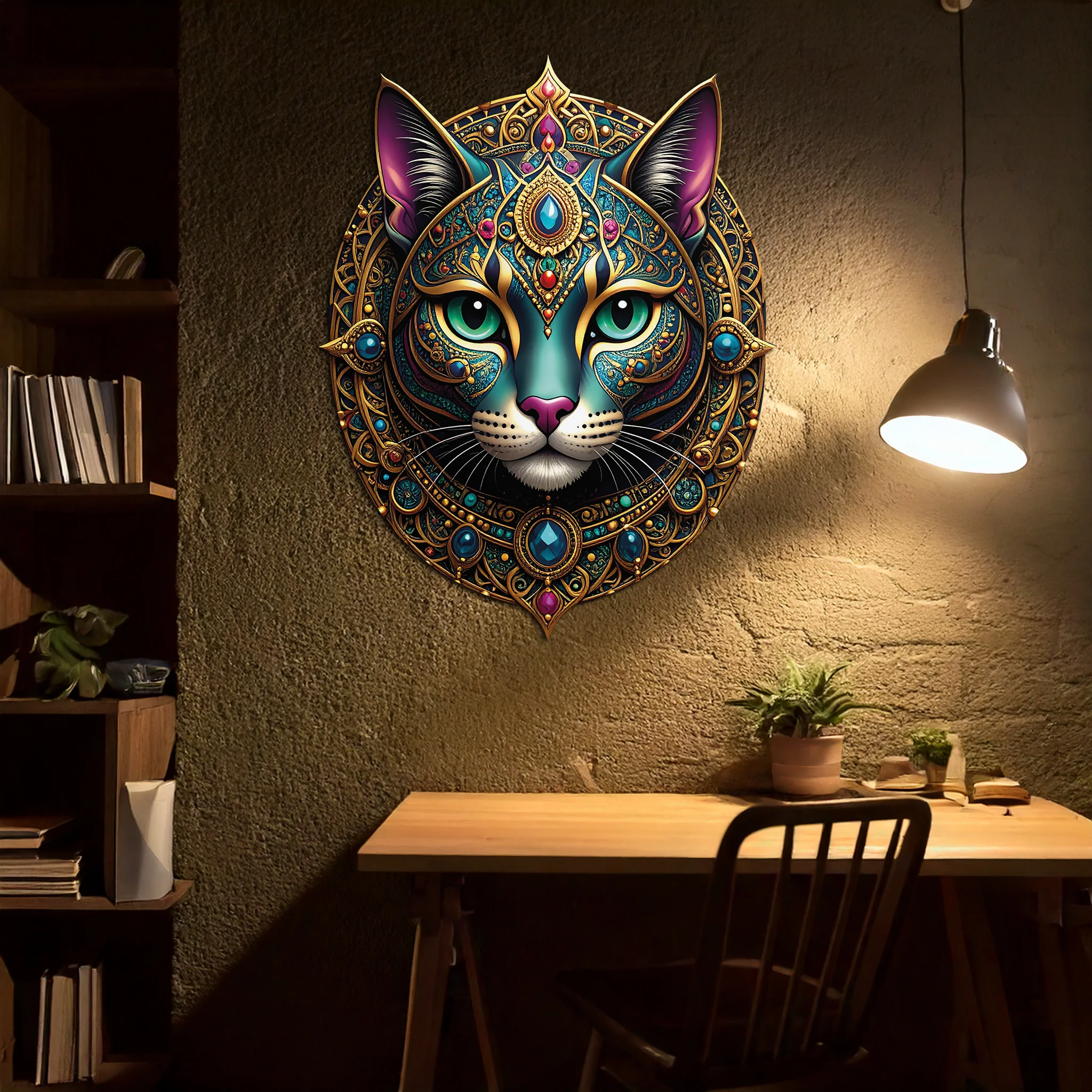 Mystic Mandala Cat Metal Wall Art – Boho Feline Decor-KAFUVM037 - Image 3