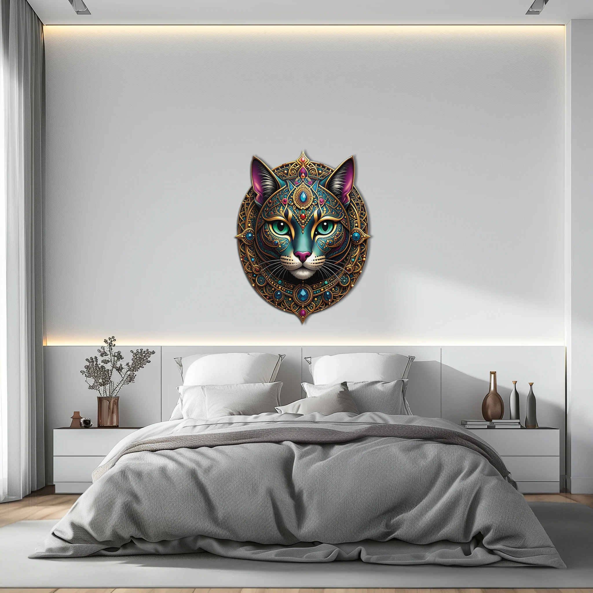 Mystic Mandala Cat Metal Wall Art – Boho Feline Decor-KAFUVM037 - Image 5