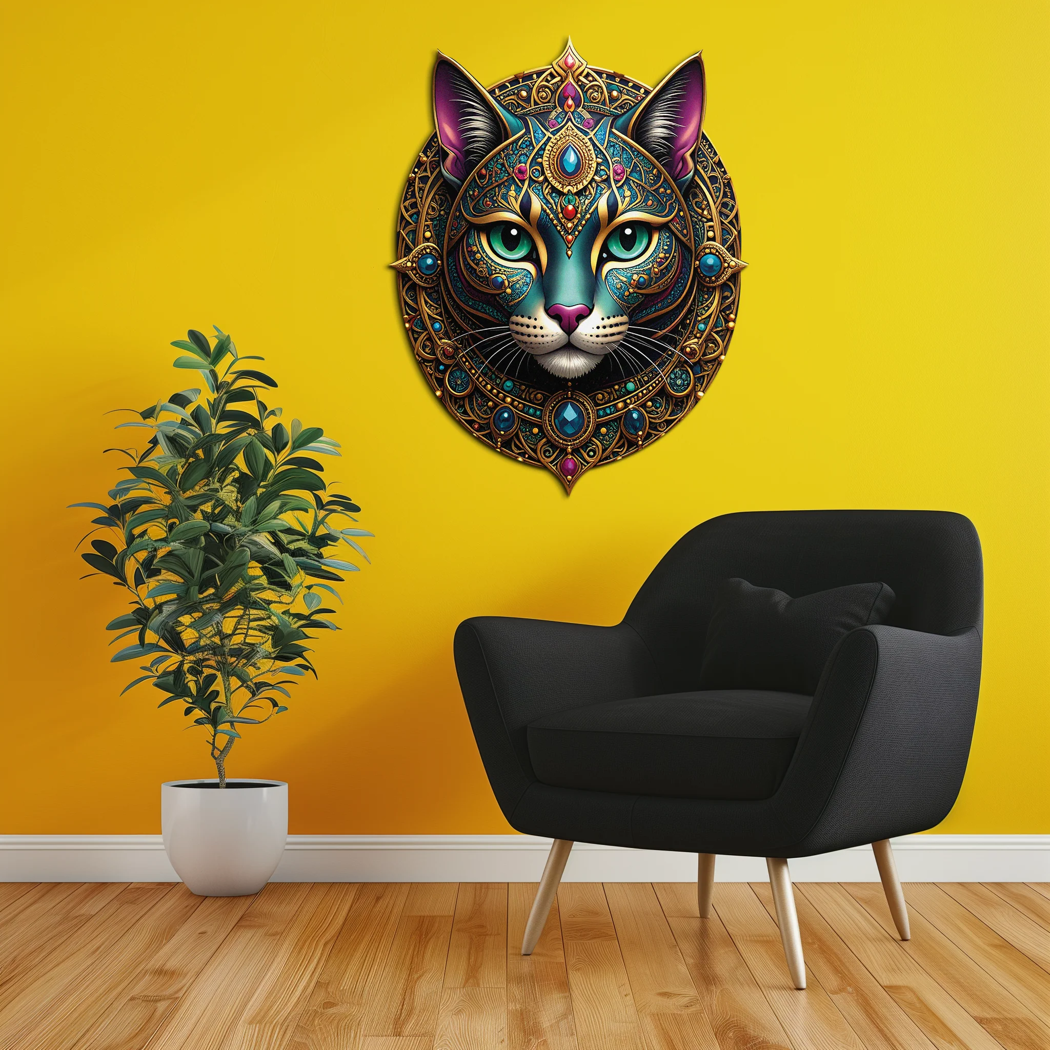 Mystic Mandala Cat Metal Wall Art – Boho Feline Decor-KAFUVM037 - Image 6
