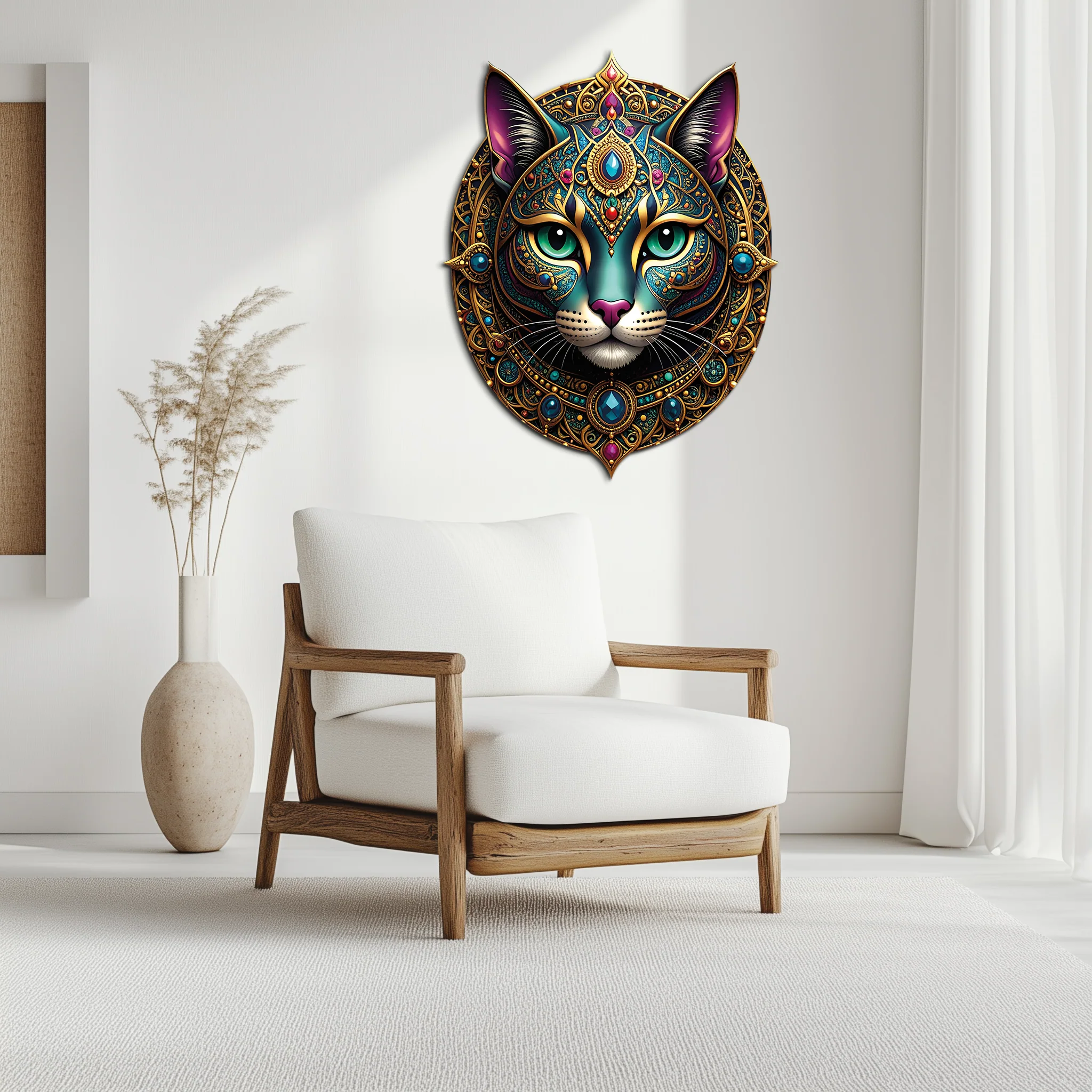 Mystic Mandala Cat Metal Wall Art – Boho Feline Decor-KAFUVM037 - Image 7