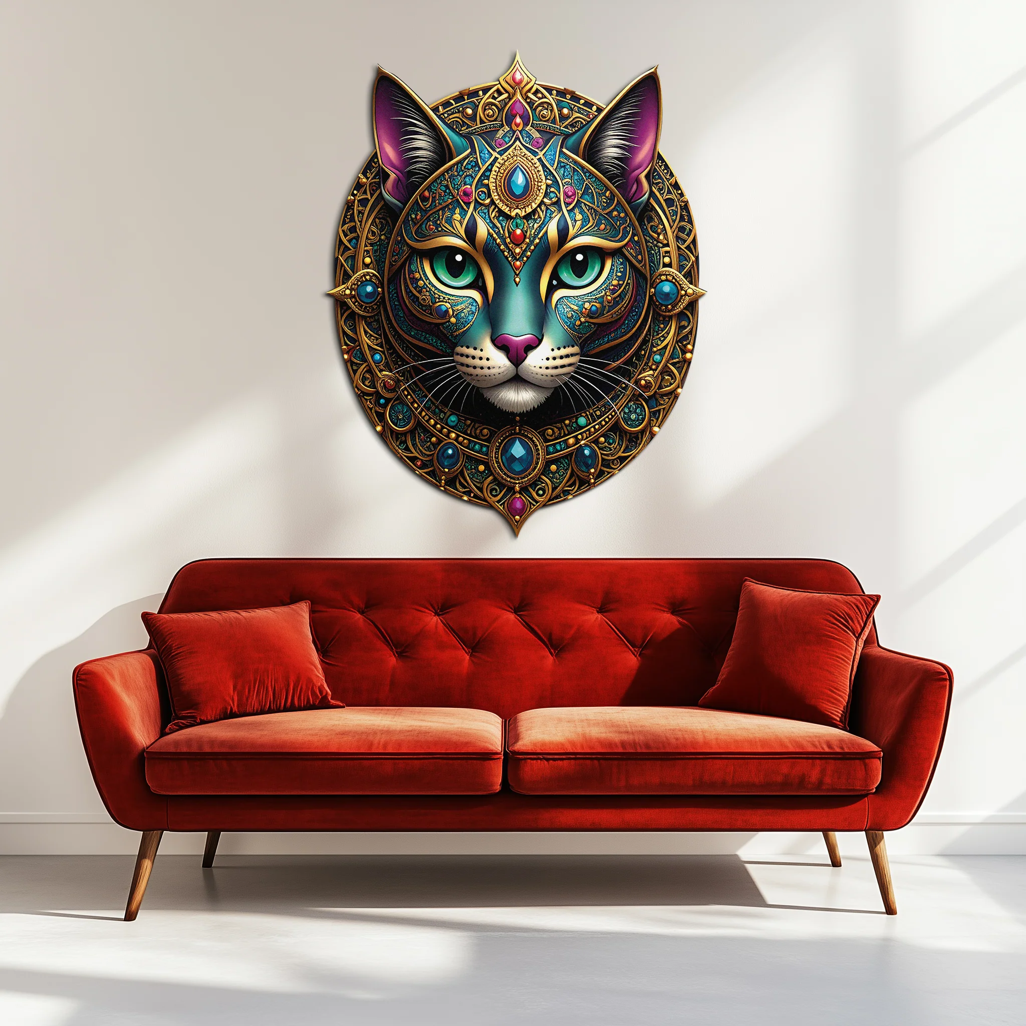 Mystic Mandala Cat Metal Wall Art – Boho Feline Decor-KAFUVM037 - Image 8