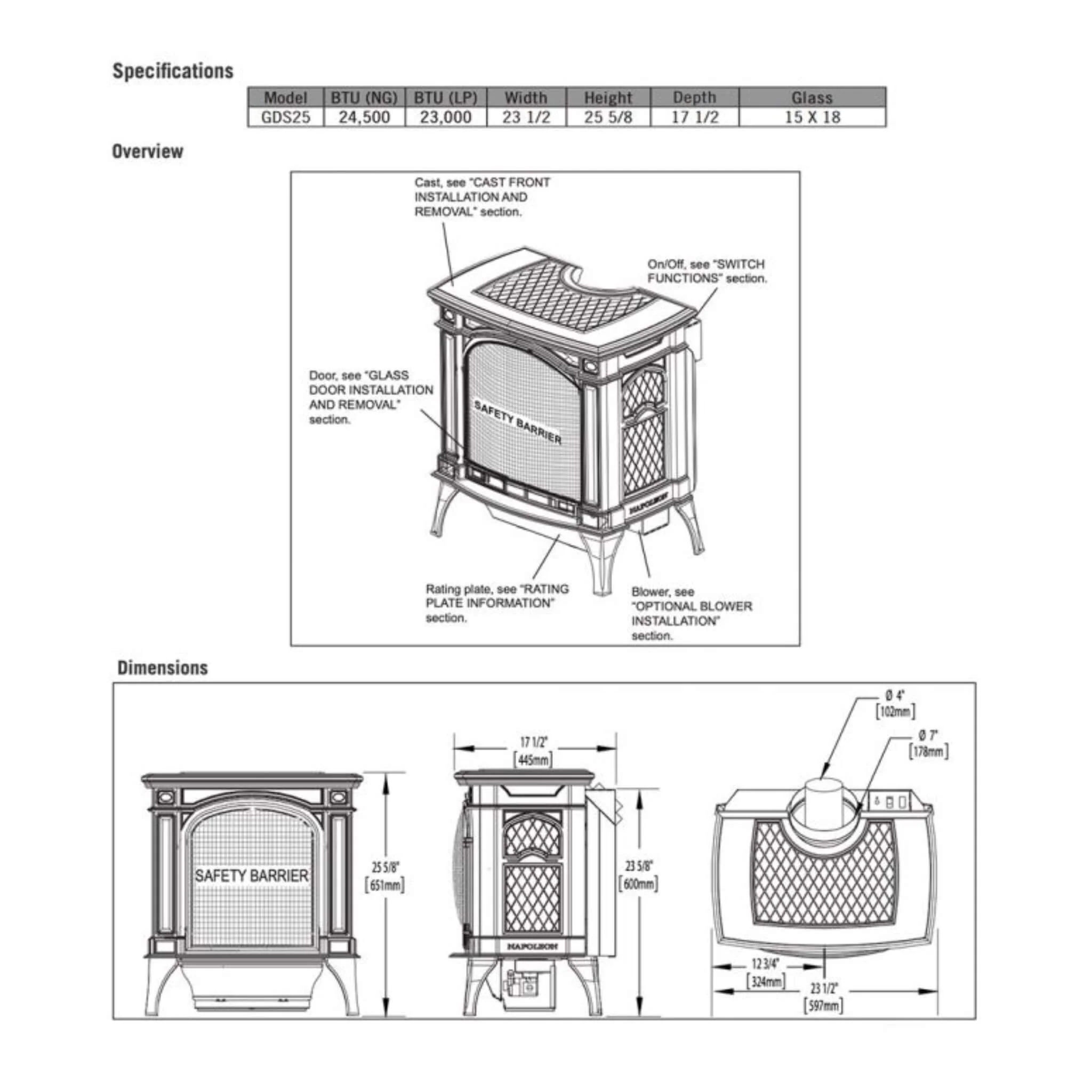Napoleon Bayfield 25" Direct Vent Electronic Ignition Natural Gas Cast Iron Stove, 23" [GDS25NA-1] (SAK95498) - Image 7
