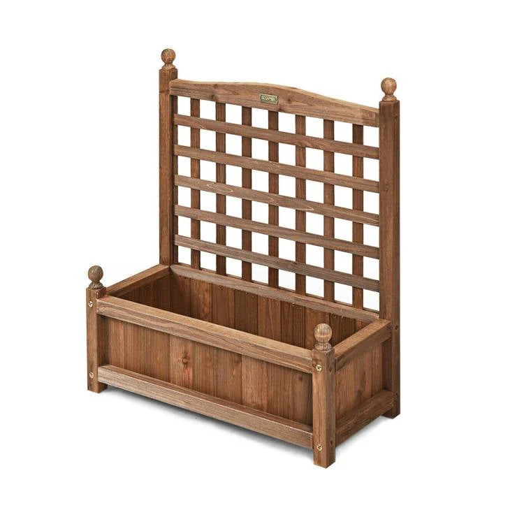 Natural Fir Wood Outdoor Garden Planter Box with 30-inch High Trellis - Image 2