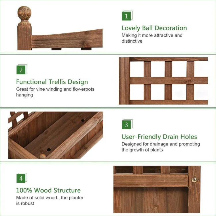 Natural Fir Wood Outdoor Garden Planter Box with 30-inch High Trellis - Image 4