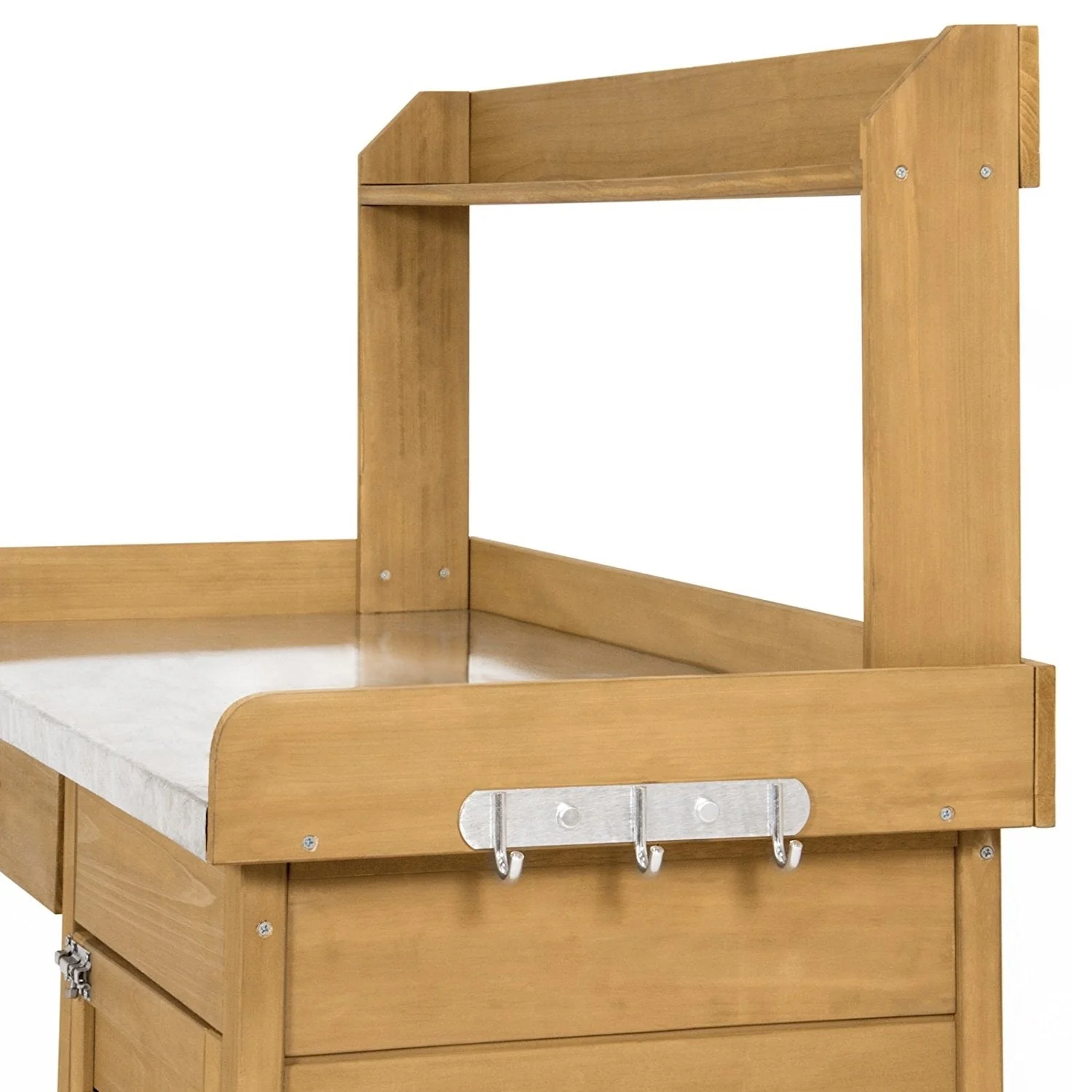 Natural Fir Wood Potting Bench Garden Work Table with Metal Top - Image 4