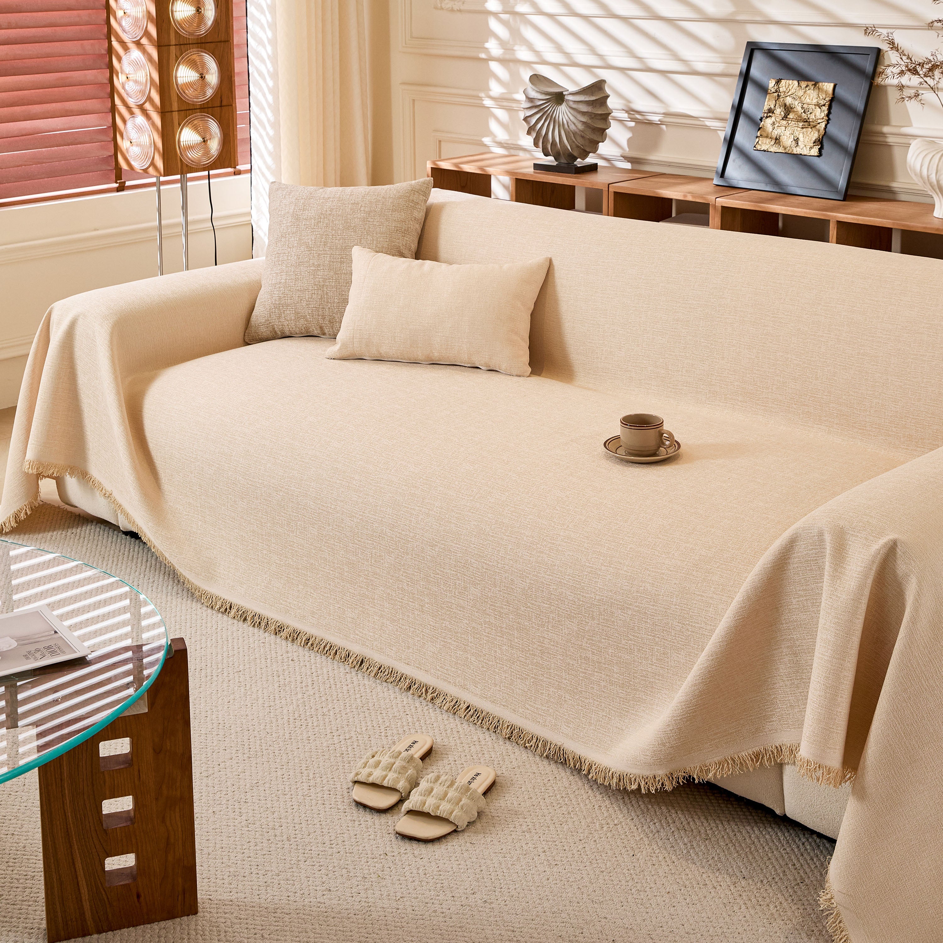 Natural Textured Linen Couch Cover, Breathable & Hypoallergenic Furniture Protector - Image 102
