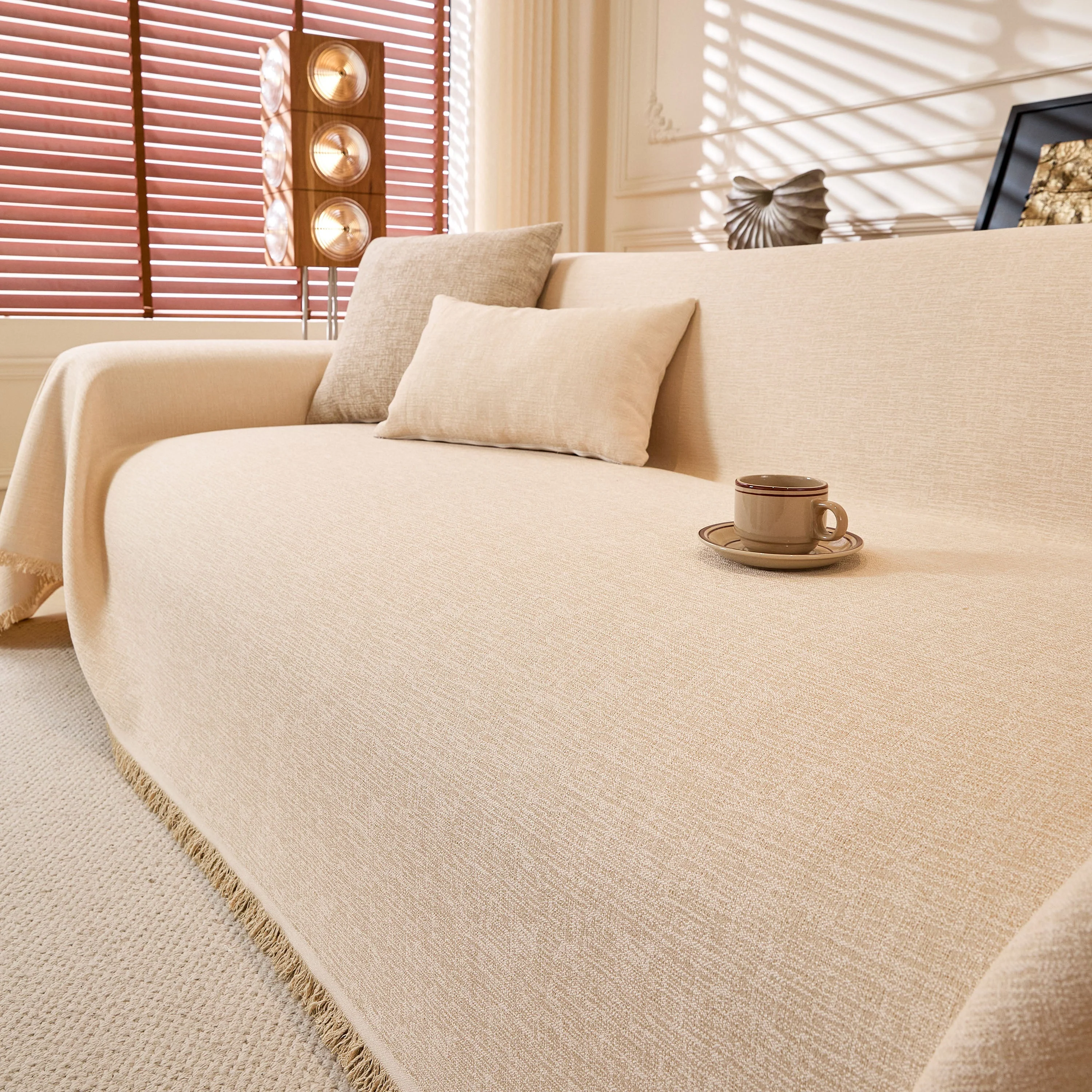 Natural Textured Linen Couch Cover, Breathable & Hypoallergenic Furniture Protector - Image 103