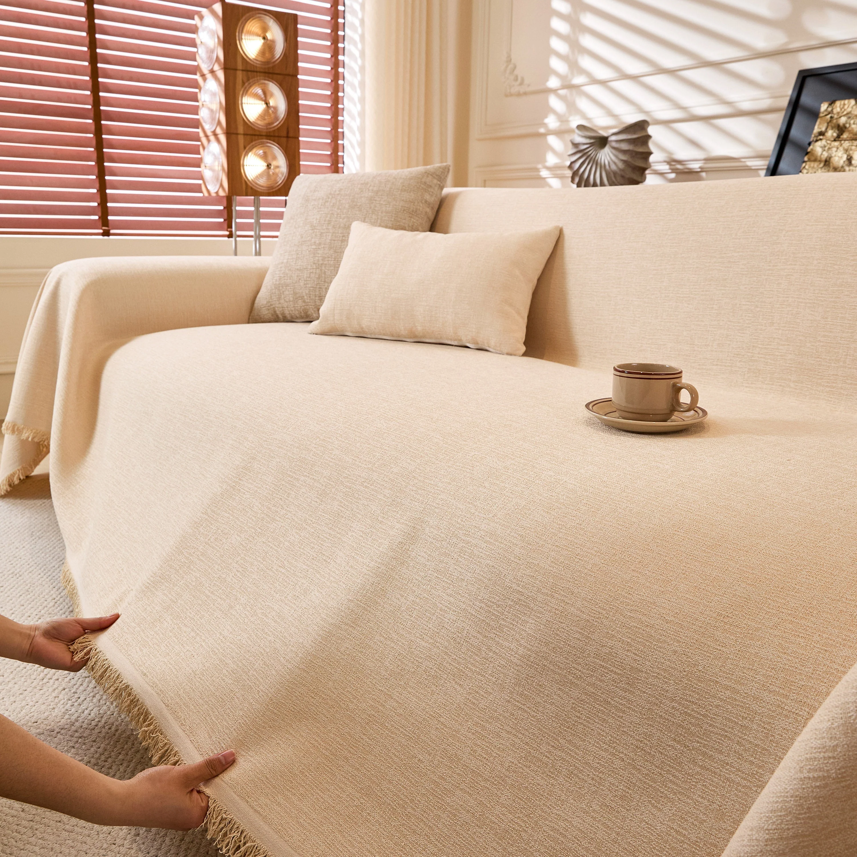 Natural Textured Linen Couch Cover, Breathable & Hypoallergenic Furniture Protector - Image 104