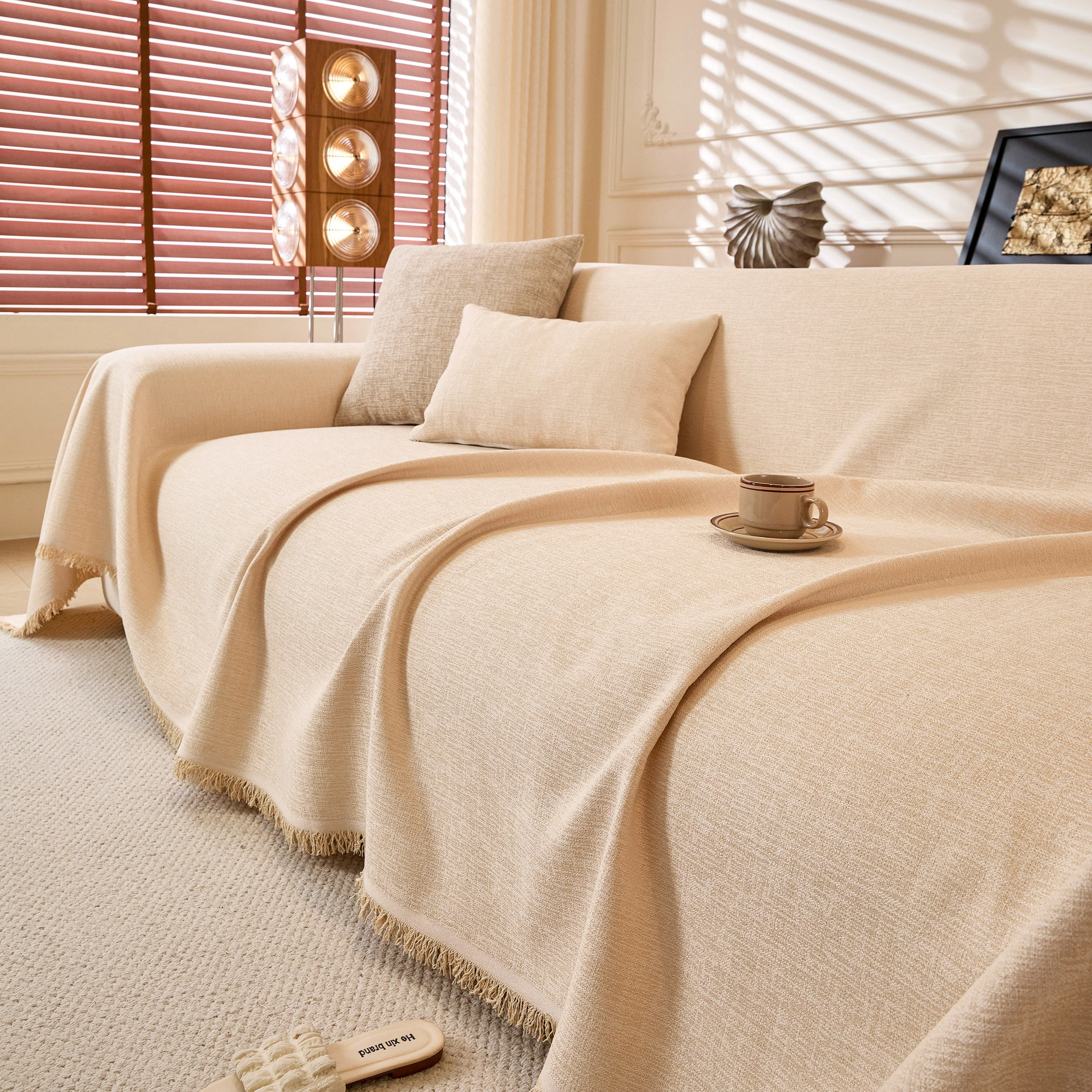 Natural Textured Linen Couch Cover, Breathable & Hypoallergenic Furniture Protector - Image 106